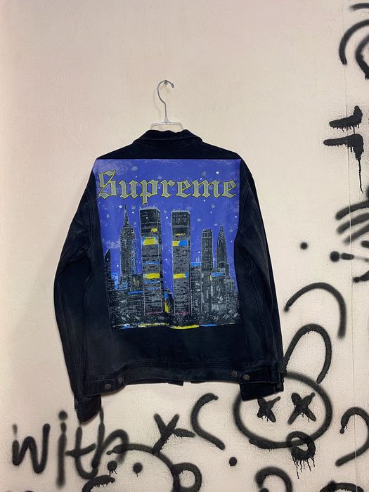 Supreme SUPREME NEW YORK DENIM PAINTED TRUCKER JACKET BLACK L