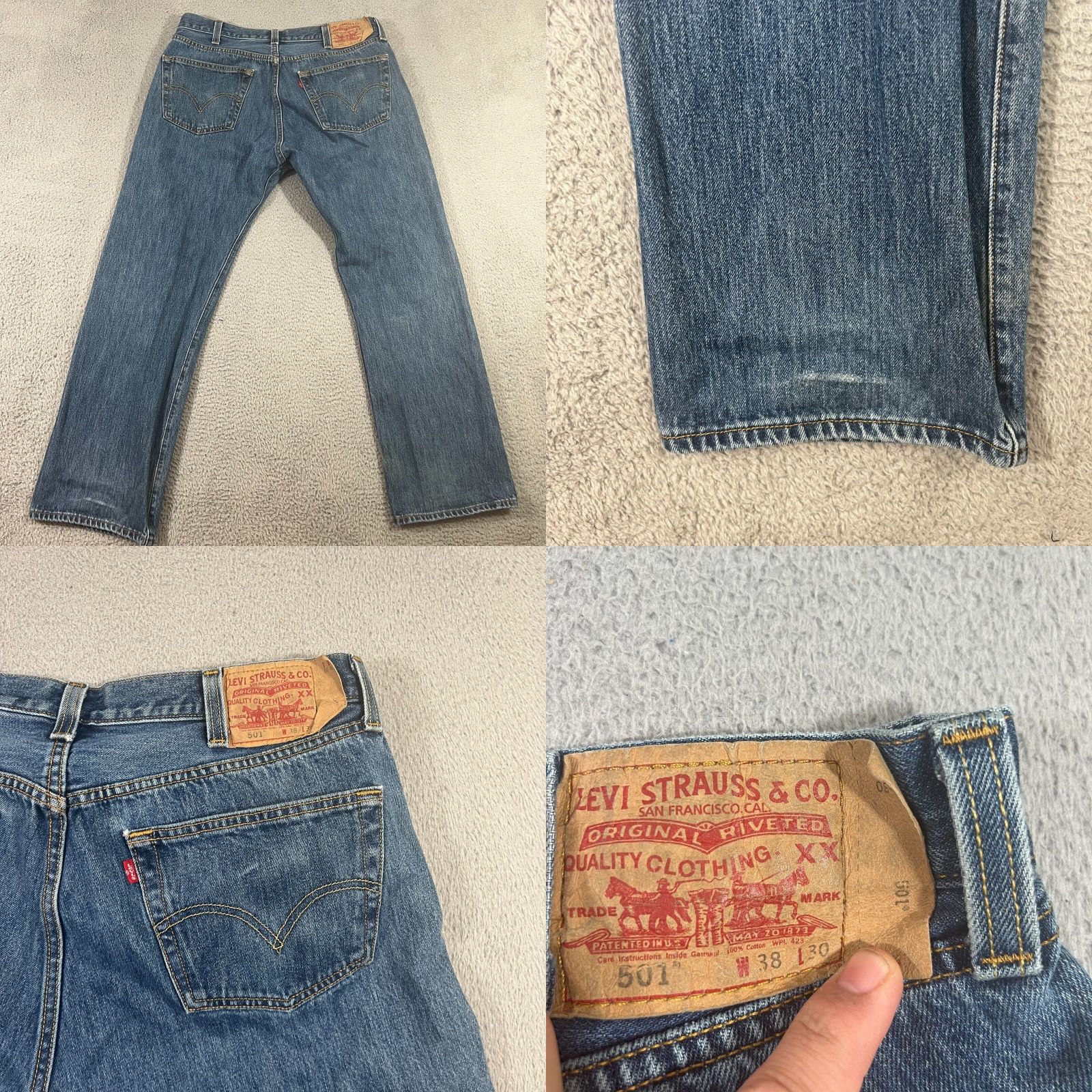 Levi's Levi's 501 Jeans Mens Regular Fit 38x30 Blue Straight Leg Button Fly Denim Size US 38 / EU 54 - 8 Thumbnail