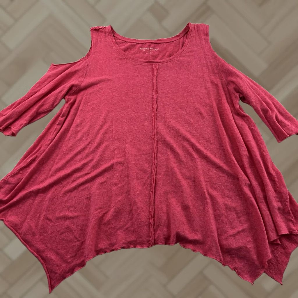 Soft Surroundings Soft Surroundings Blouse Shirt Linen Pink Women's L, 100% Linen Top, Cold Shoulder, Large, Pink, Womens Size L / US 10 / IT 46 - 1 Thumbnail