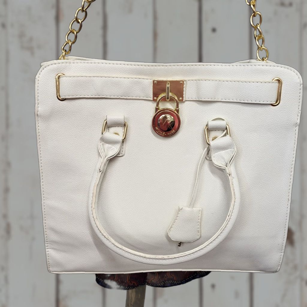 Vintage Michael Kors Hamilton Travel Large White Pebbled Leather Satchel Bag MK Dust Bag Size ONE SIZE - 1 Thumbnail