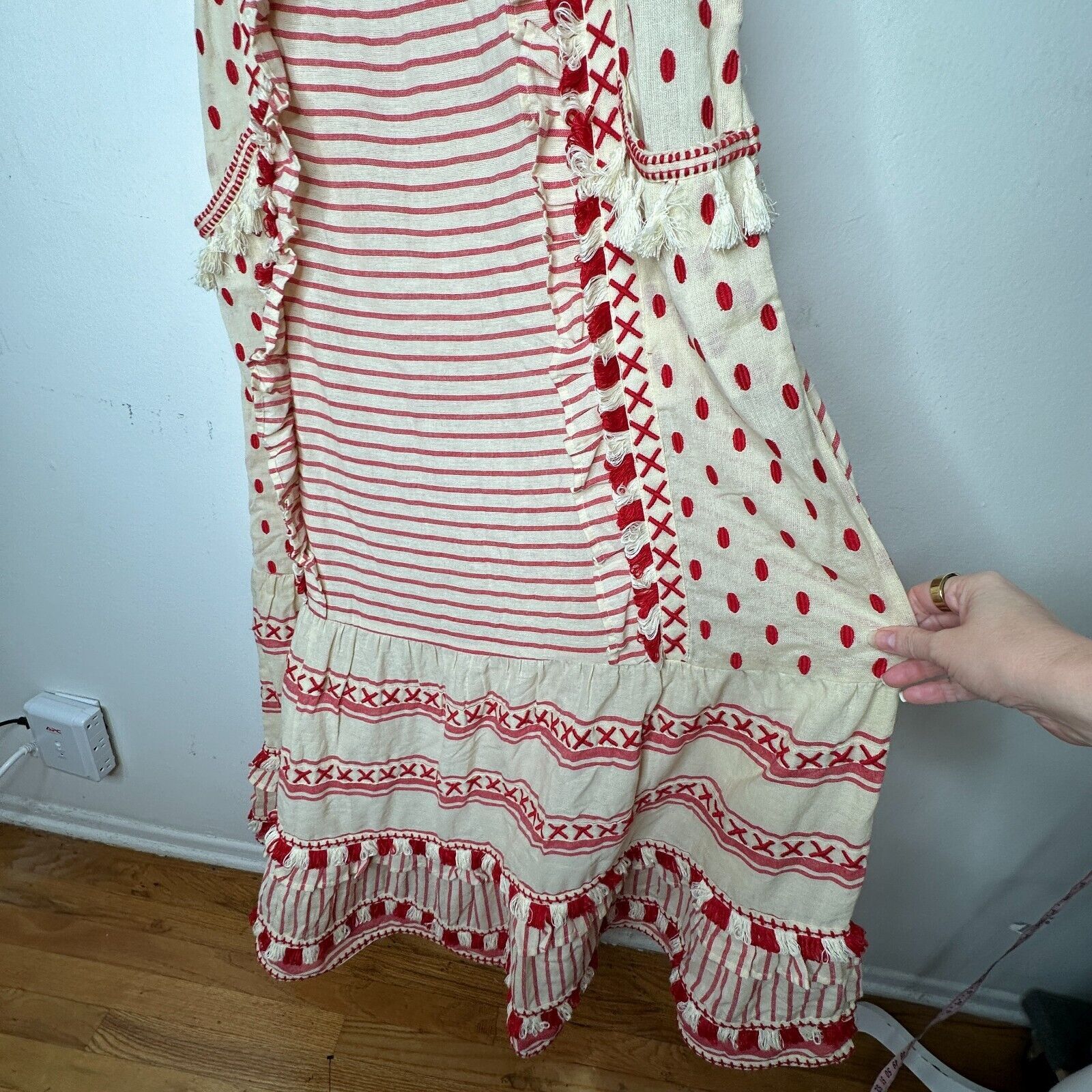 Dodo Bar Or DODO BAR OR Tan Red Striped Polka Dot Ruffle Maxi Dress S Size S / US 4 / IT 40 - 5 Thumbnail