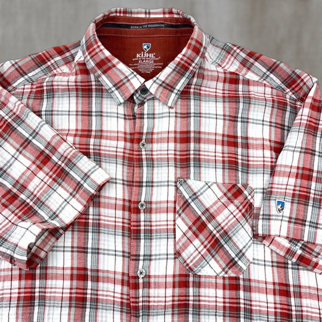 Vintage VINTAGE Kuhl Shirt Men XL Orange White Plaid Button Up Organic Cotton Camp Hiking Pocket Size US XL / EU 56 / 4 - 1 Thumbnail