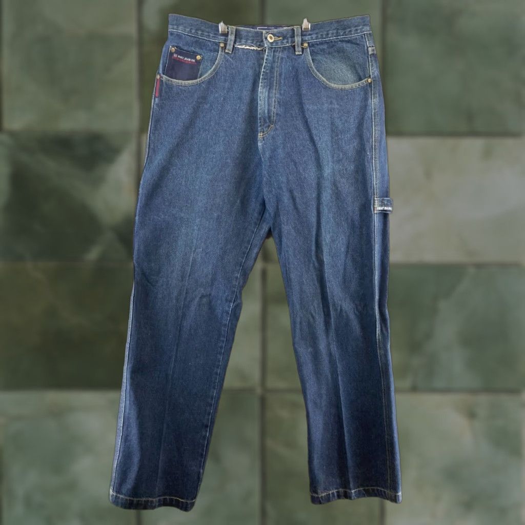 Phat Farm VINTAGE Phat Farm Carpenter Pants Mens 36x34 Denim Blue 90s Washed Straight Leg Mens Regular 90s Theme Baggy Casual Pants Size US 36 / EU 52 - 1 Thumbnail