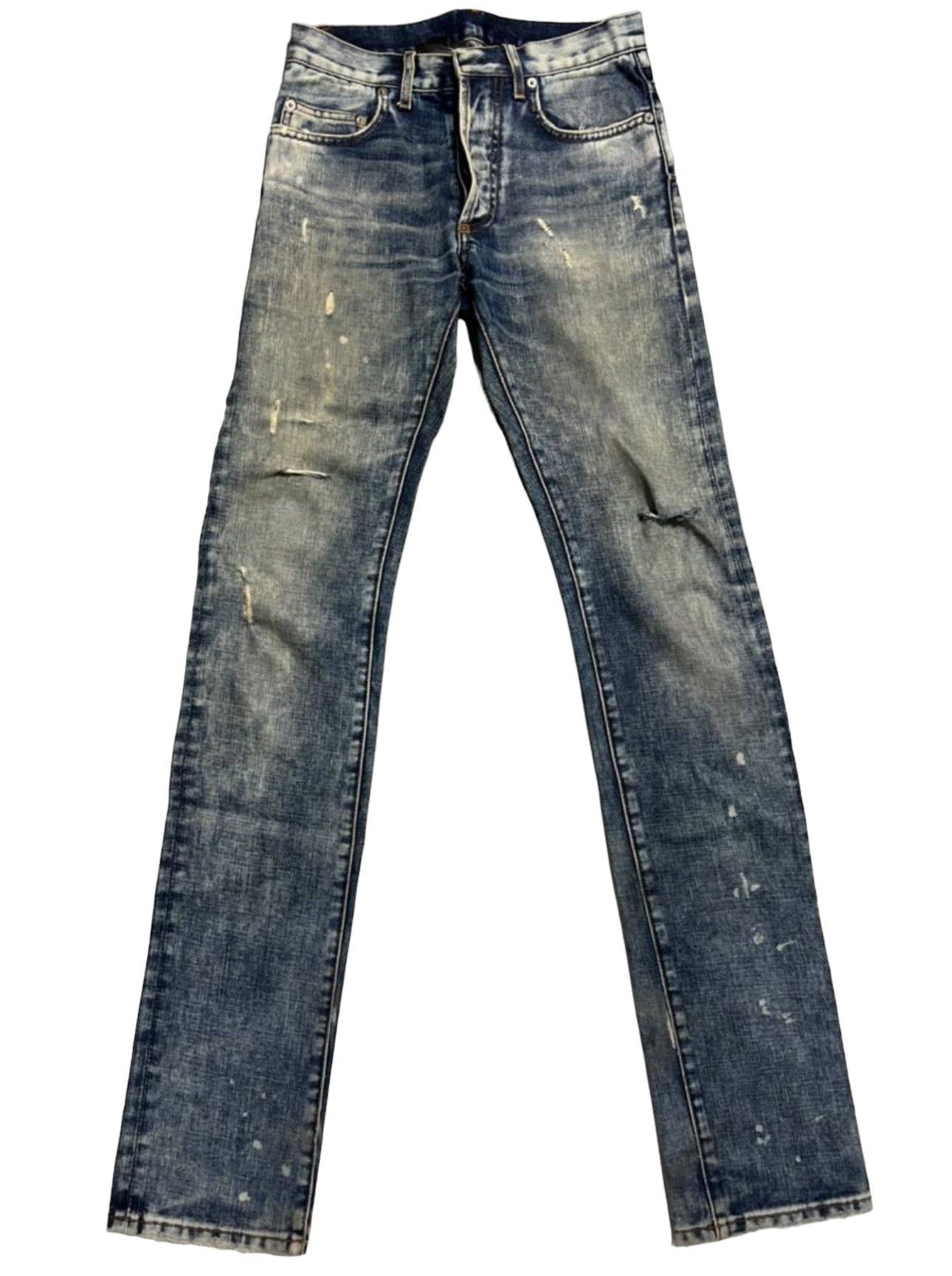 image of 2009 Dior Homme Jake Bleach Damage Slim Jeans W26 in Blue, Men's