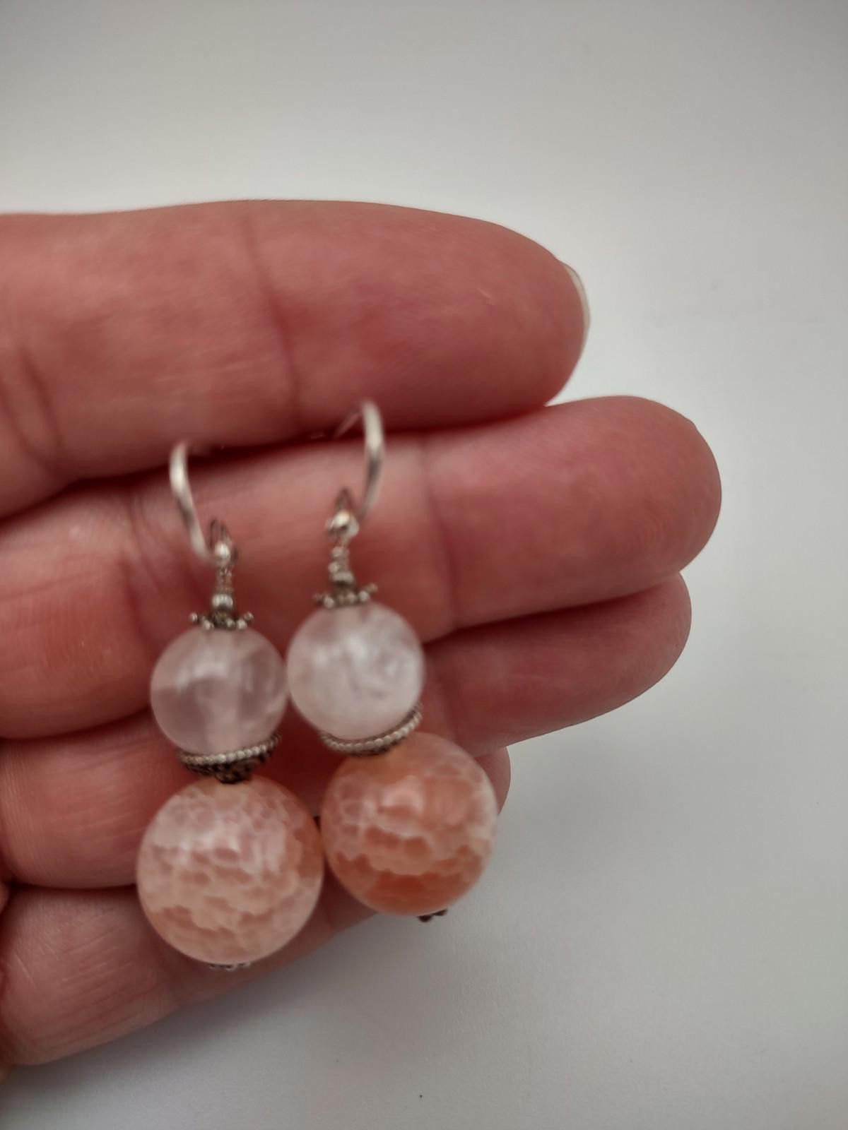 The Unbranded Brand Sterling Silver Rose Quartz & Crackle Agate Dangle Earrings Size ONE SIZE - 1 Thumbnail