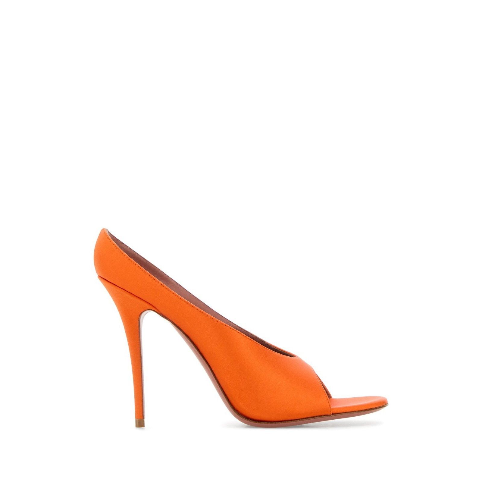 AMINA MUADDI Anok 105 Orange Satin 105mm Heel Mules New & Au