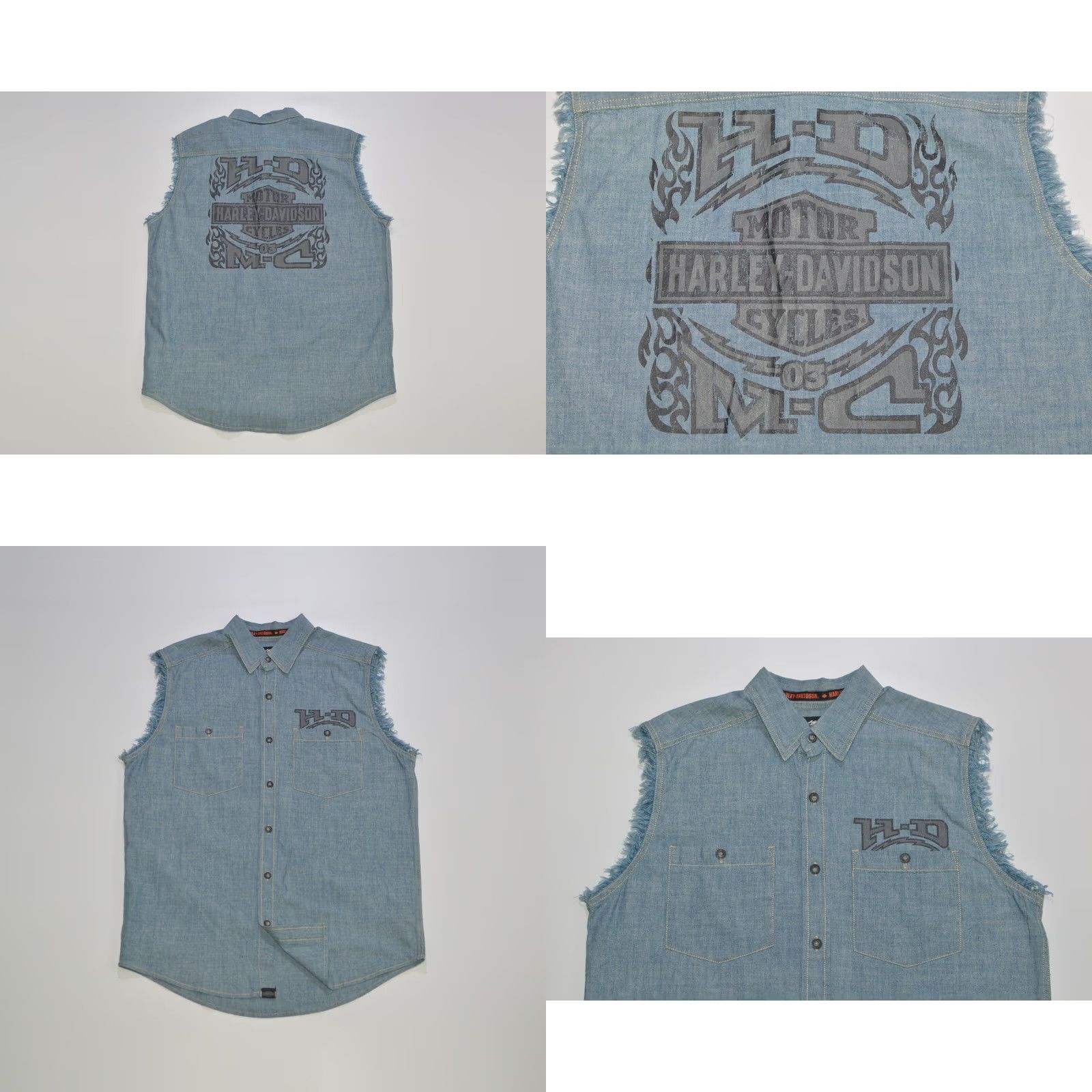 Harley Davidson Harley-Davidson Big Back Logo Chest Pocket Denim Vest Gilet L Mens Blue Cotton 100% Denim Pocket Vest Harley-Davidson Shirt? Size US L / EU 52-54 / 3 - 8 Thumbnail