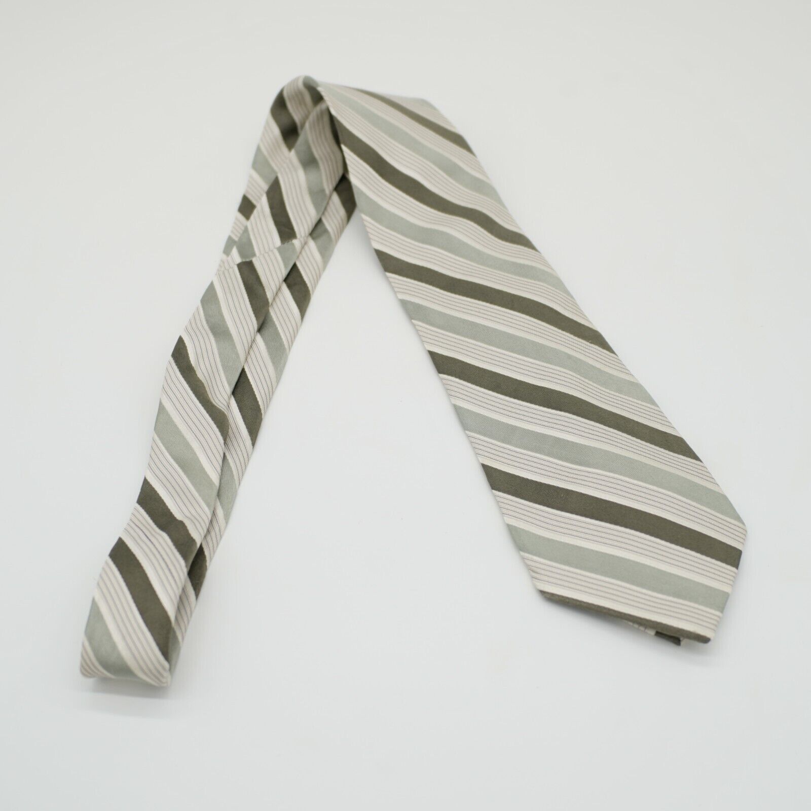 Calvin Klein Calvin Klein Green Brown Tan Striped Woven Silk Tie Size ONE SIZE - 6 Thumbnail