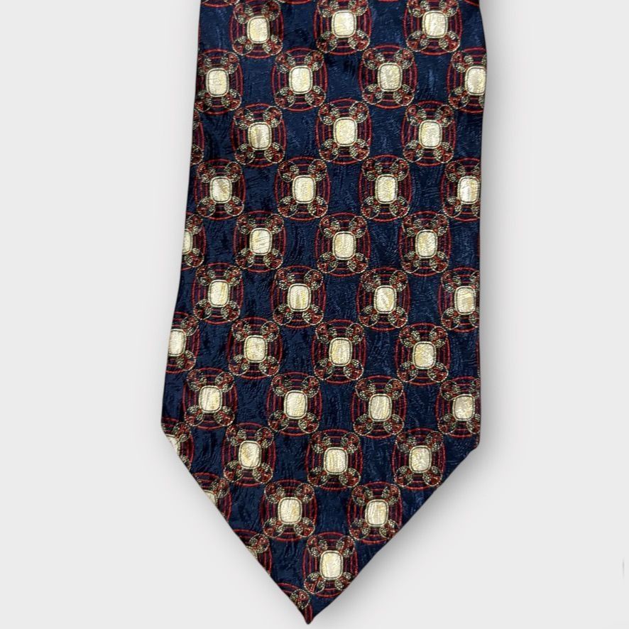 Valentino Vintage Valentino Tie Navy Blue Red Silk Classic Preppy Luxu Size ONE SIZE - 6 Thumbnail