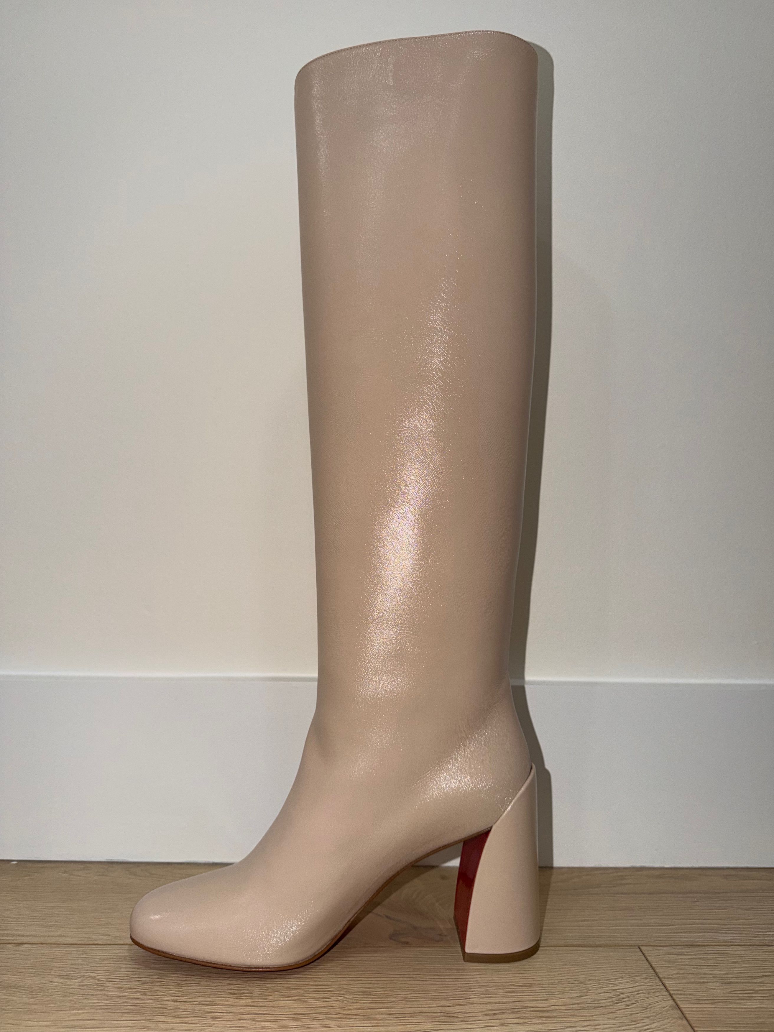 Christian Louboutin Janitta 85 Pearl Beige Sugar Leather Knee High Heel Boot 37 Size US 7 / IT 37 - 15 Thumbnail