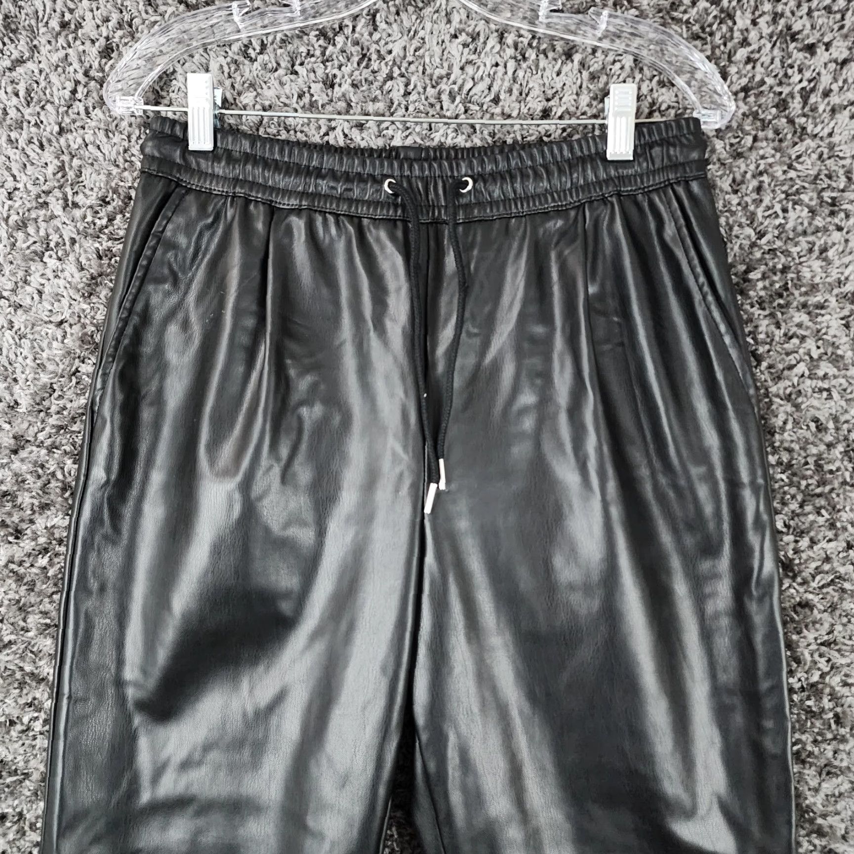 Zara Zara Jogger Pants Women's Black Polyurethane Elastic Waist Ankles Size S Size 28" / US 6 / IT 42 - 2 Thumbnail