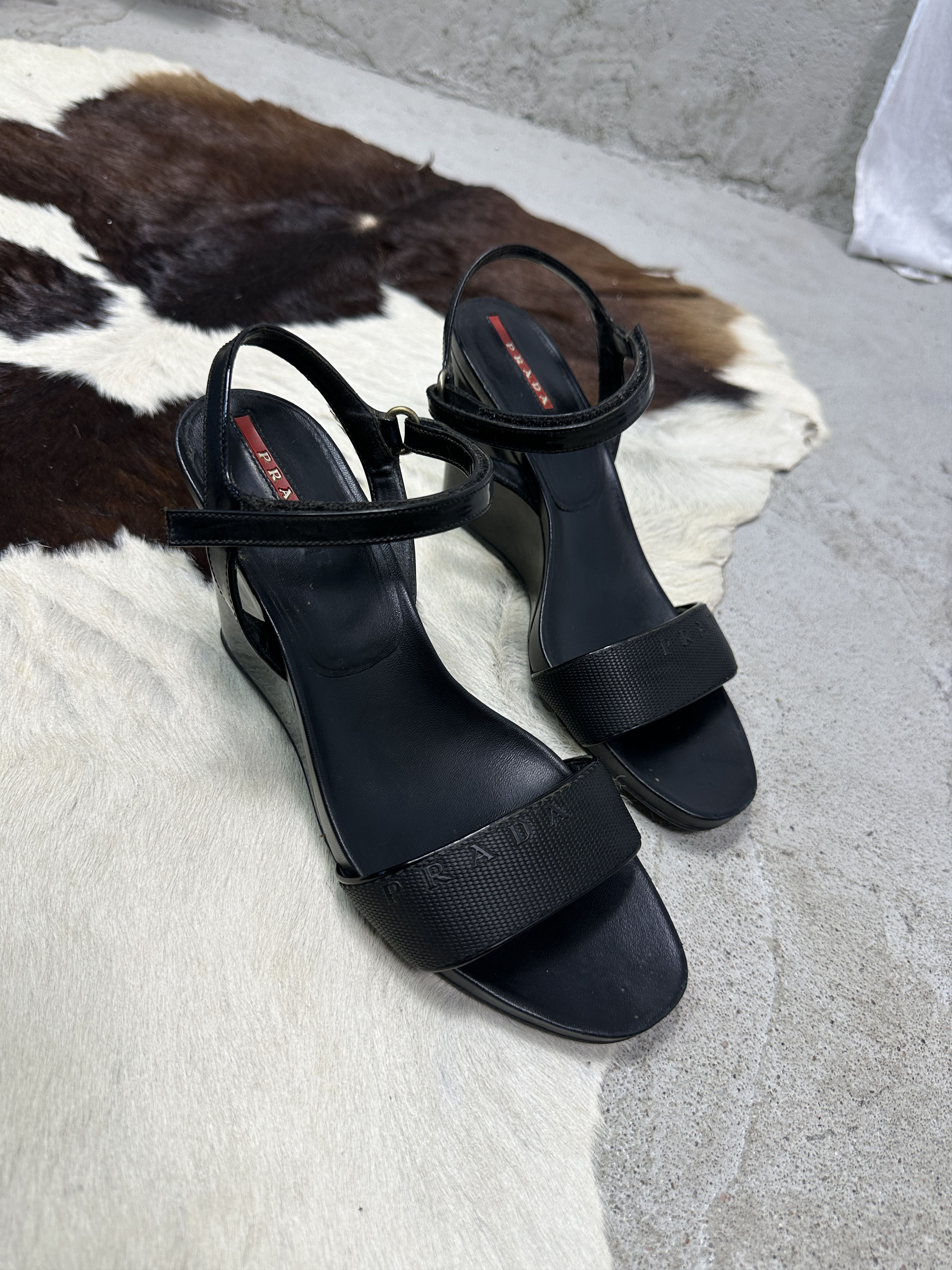 Prada Vintage Old Money Leather Platform Prada Sandals 00s Size US 8 / IT 38 - 1 Thumbnail