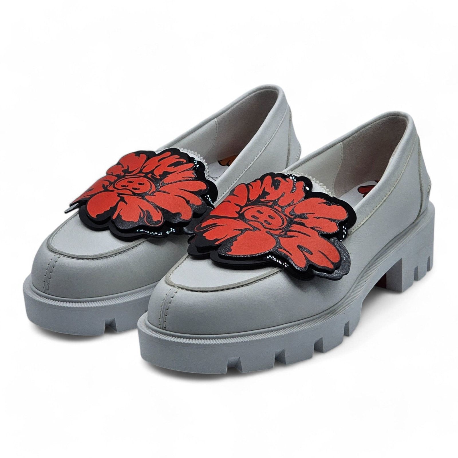 x Shun Sudo Button Flower Moc Toe Lug Loafers White 37