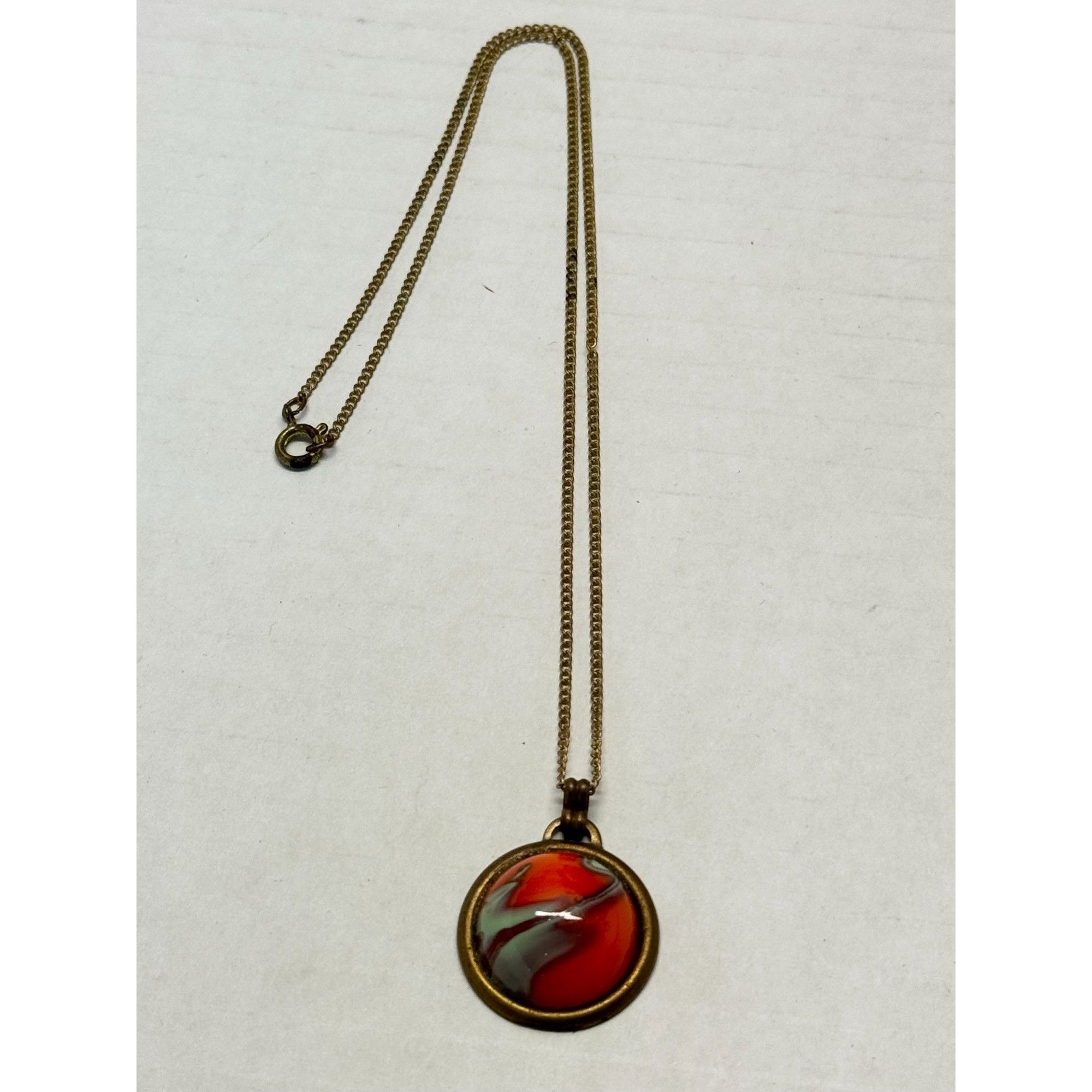 Vintage Estate art deco orange art glass pendant charm necklace Size ONE SIZE - 2 Thumbnail