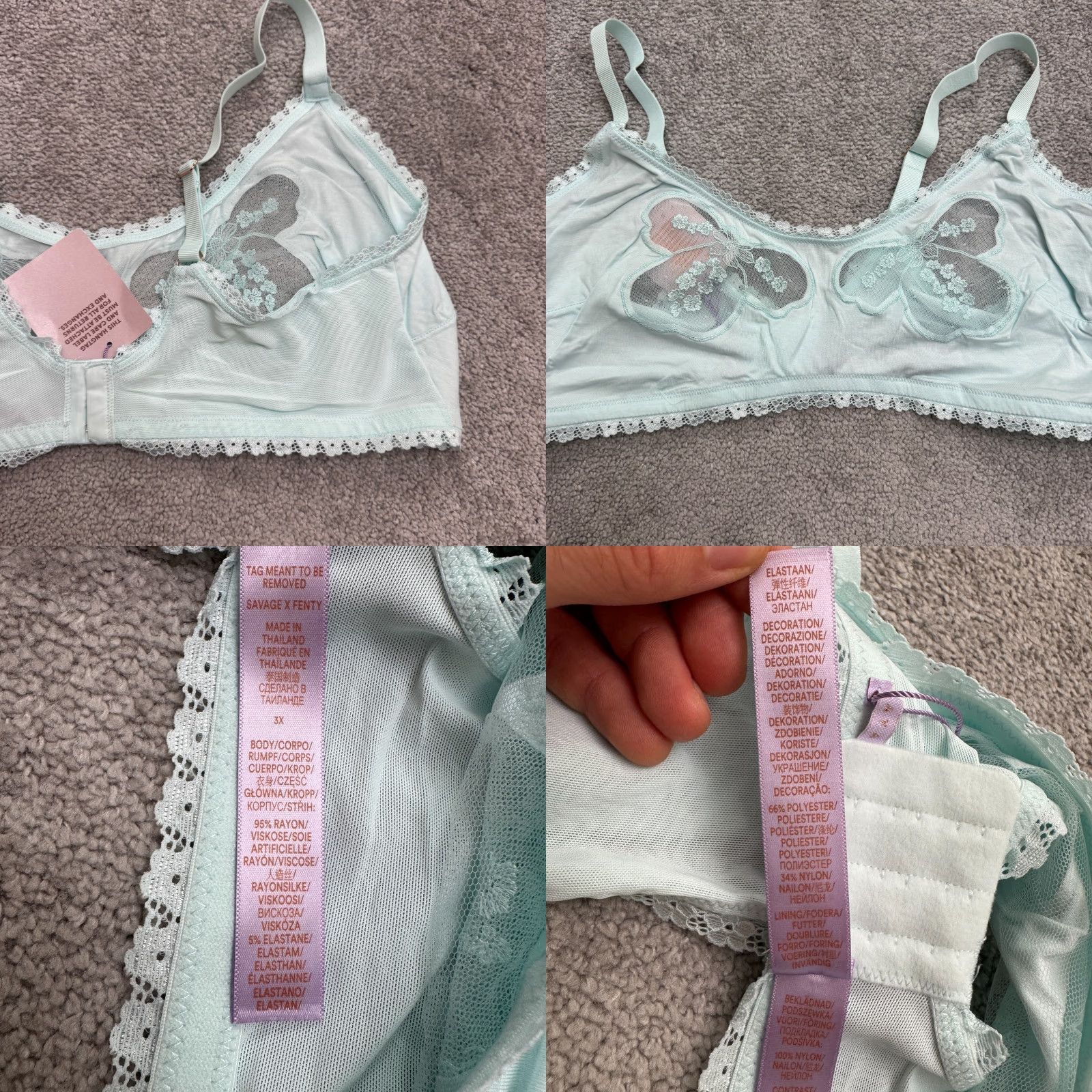 Vintage Savage Fenty By Rihanna Bralette Curvy 3X Seashell Blue Lace NWT Size ONE SIZE - 8 Thumbnail