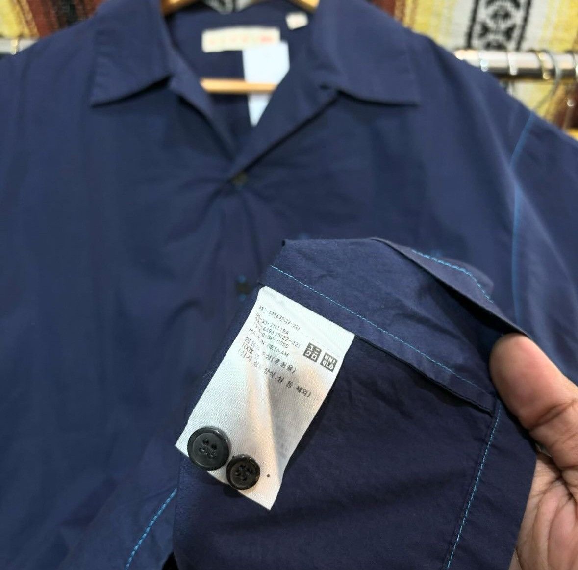 Japanese Brand × Marni Marni x Uniqlo Oversized Open Collar Shirt Navy Blue Size US M / EU 48-50 / 2 - 4 Thumbnail