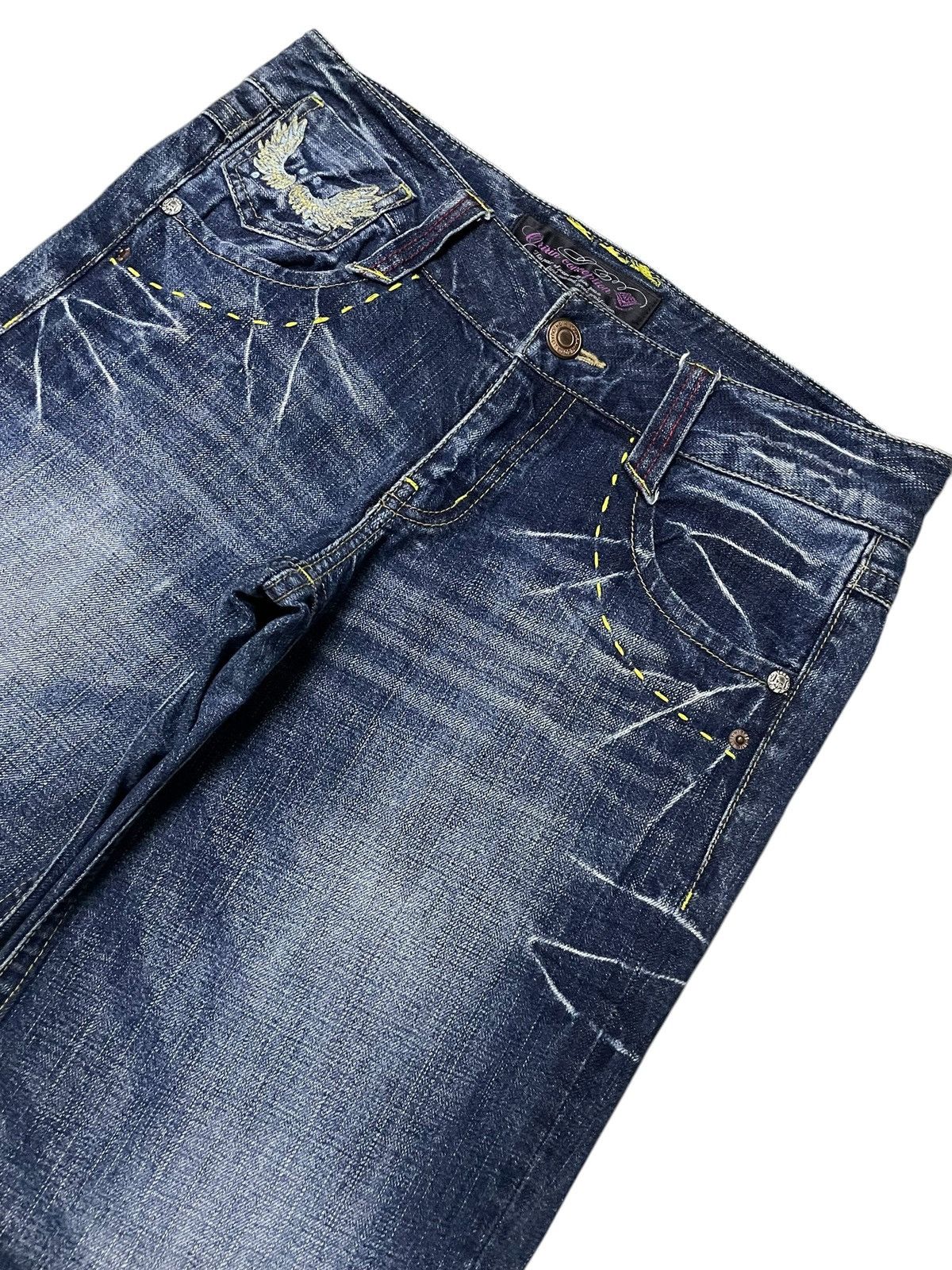 Japanese Brand × Le Grande Bleu (L.G.B.) Oririn Japan Flare Wide Leg Feathers Wings Embroidered Jeans Size US 31 - 13 Thumbnail