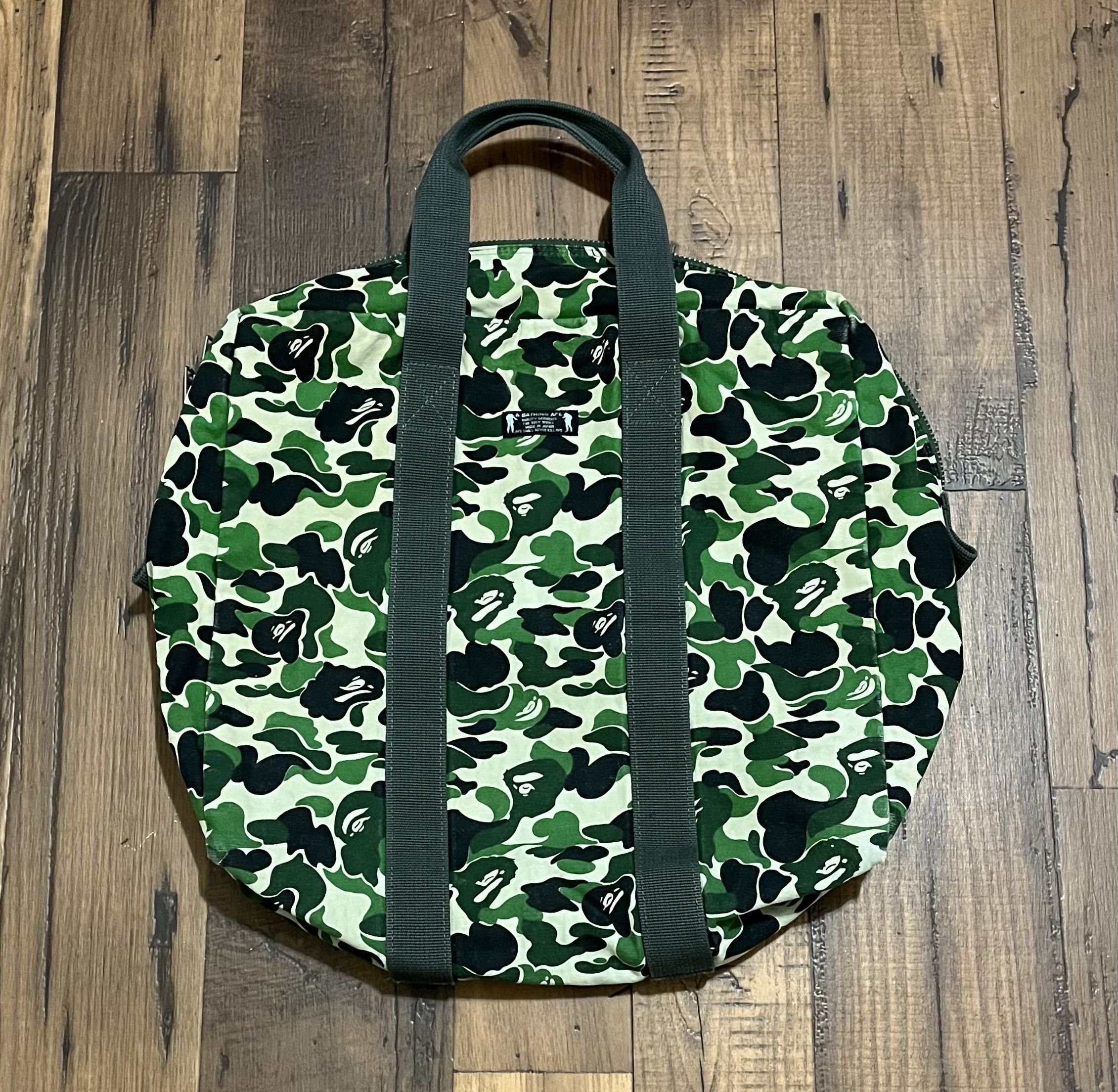 image of Bape Camo Duffle Tote Luggage Bag in Green, Men's