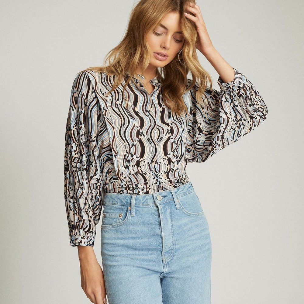 Reiss NWT New $275 Reiss Penny Swirl-Print Viscose Long Sleeve Bl Size S / US 4 / IT 40 - 1 Thumbnail