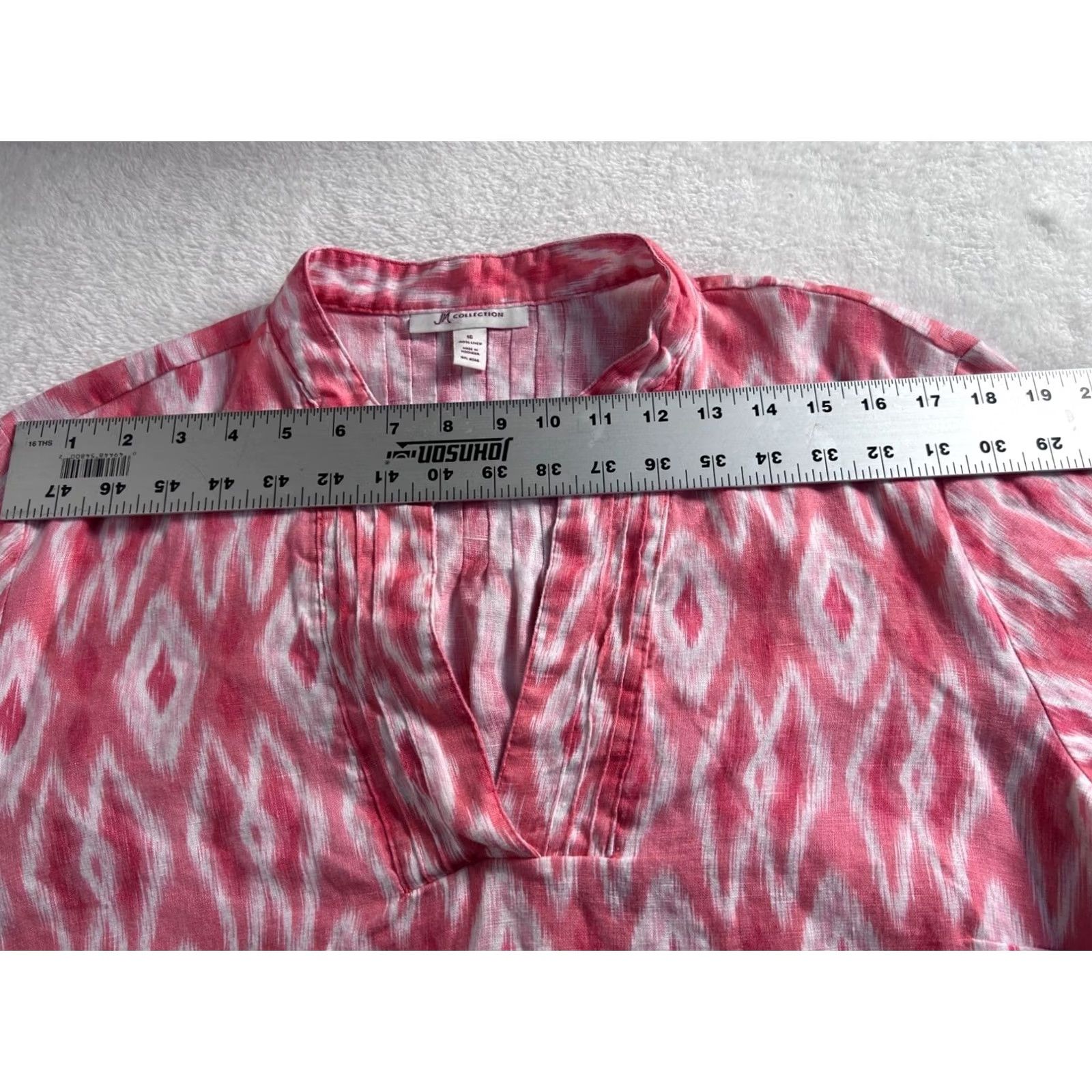 JM Collection JM Collection Womens Pink & White Ikat Linen 3/4 Sleeve Blouse Top Size 16 Size XXL / US 16-18 / IT 52-54 - 4 Thumbnail