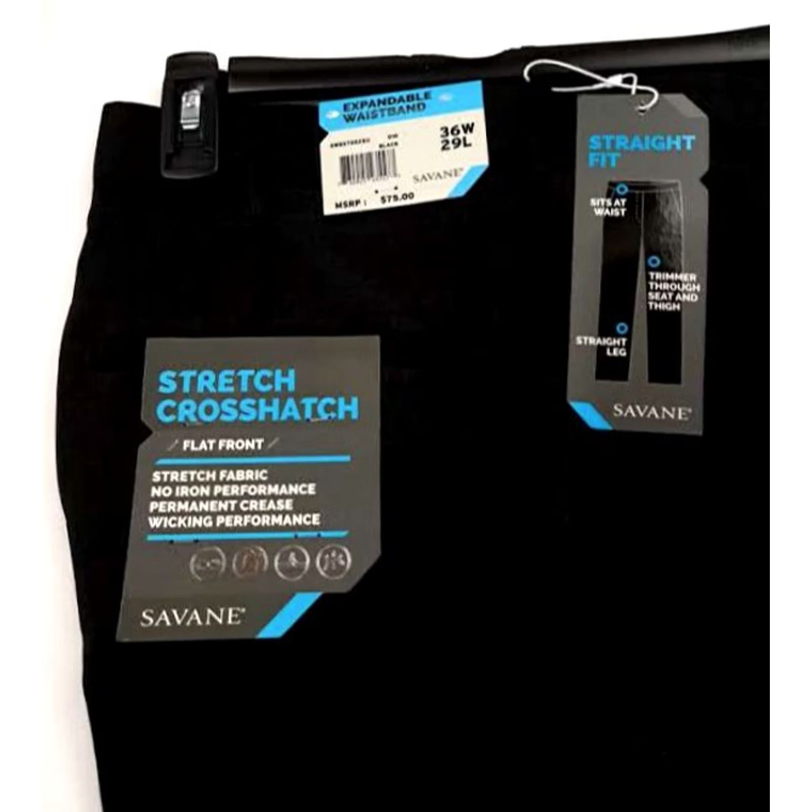 Vintage Crosshatch Savane Stretch Black Pants 34-29 Flat Front 90s Mens Regular Strait Fit XS? Size US 31 - 2 Thumbnail