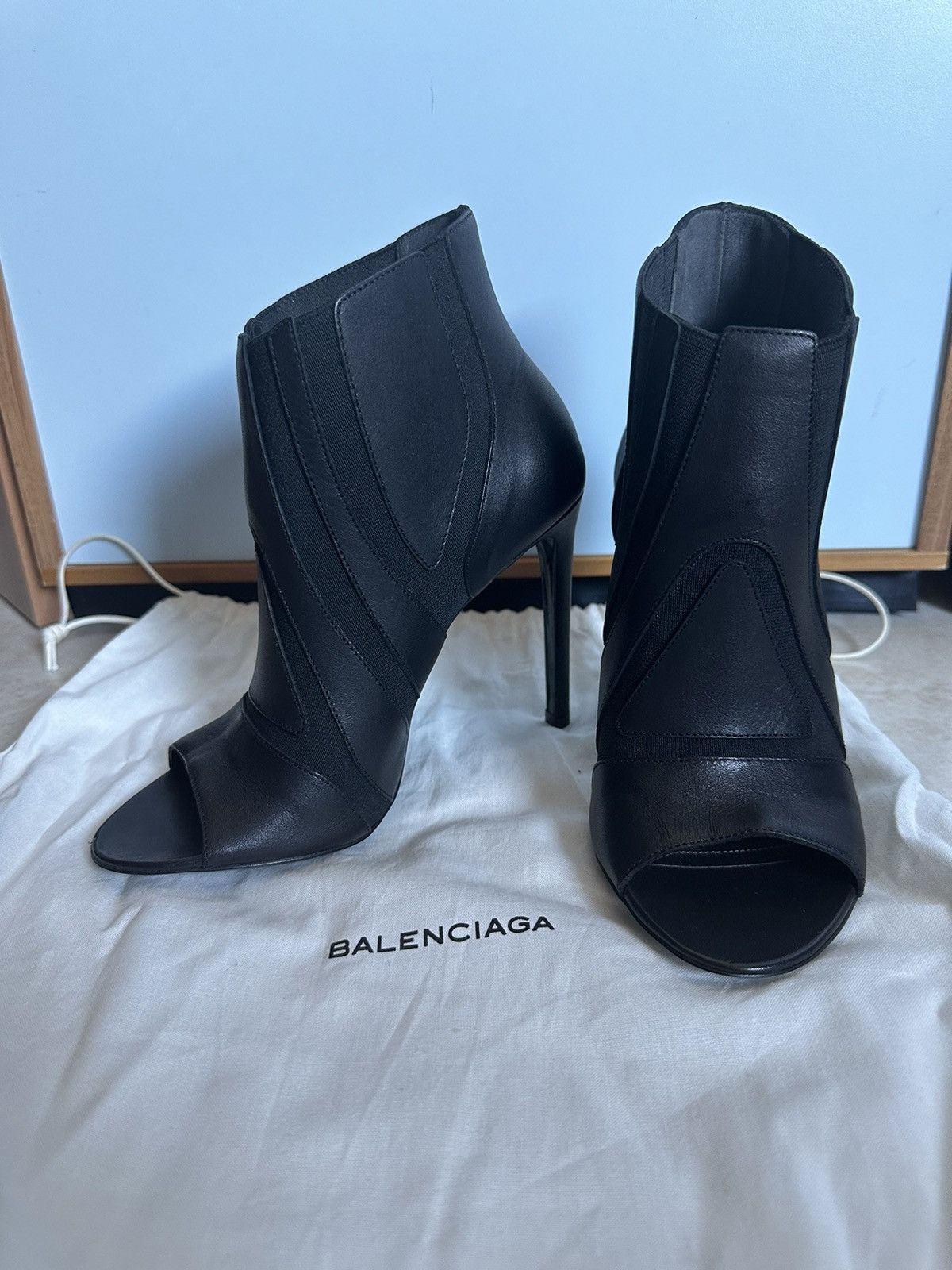 Balenciaga Balenciaga Black Leather Heel Open Toe Boots Size US 6 / IT 36 - 1 Thumbnail