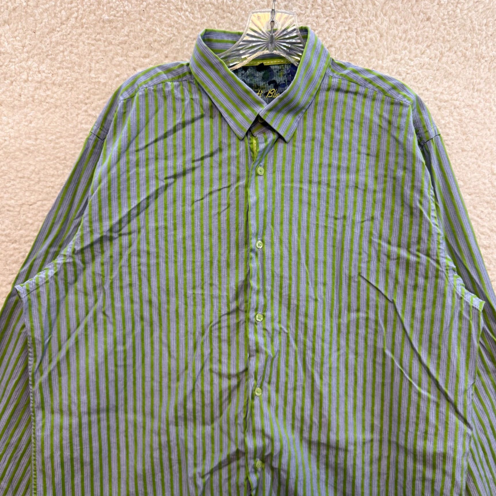 Luchiano Visconti VINTAGE Visconti Black Button Down Shirt XL Mens Blue Green Vertical Stripe Collared Button-Up Long Sleeve Mens XL Blue Striped Shirt Size US XL / EU 56 / 4 - 3 Thumbnail