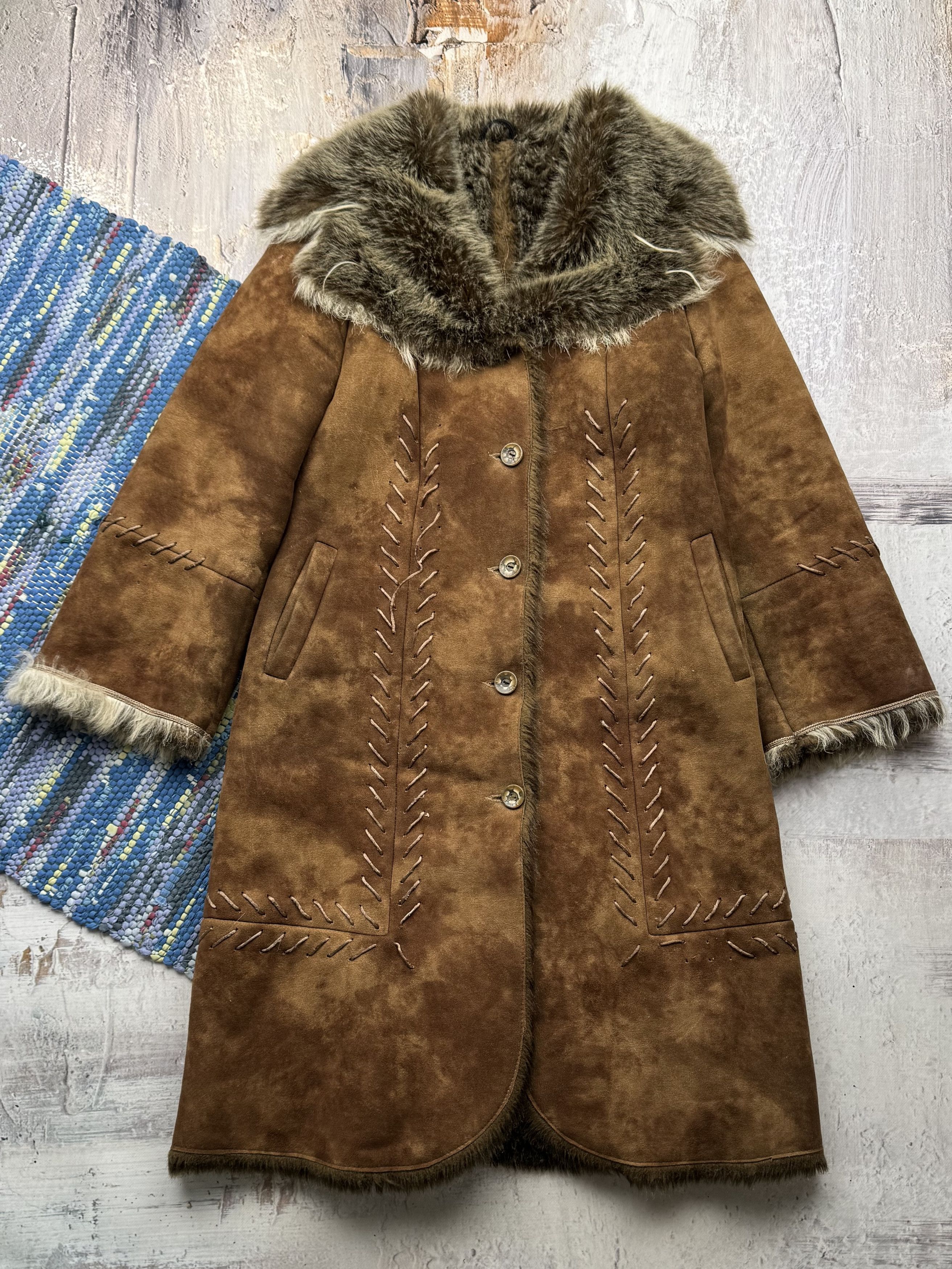 Vintage Vintage Faux Sheepskin Faded Coat A414(484)D15 Size L / US 10 / IT 46 - 1 Thumbnail