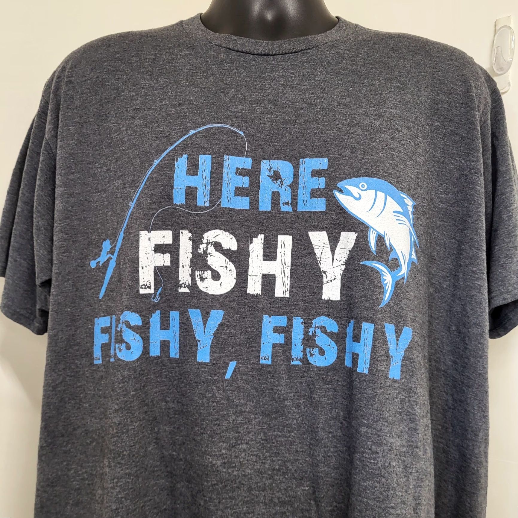 Port & Company Here Fishy Fishy Fishy Tshirt Men's Size XL Trout Funny Fishing Fisherman Bass Size US XL / EU 56 / 4 - 2 Thumbnail