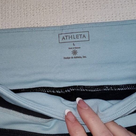 Athleta Athleta Banded Sz. L Black & Lt. Blue Flared Athletic Pants Size 31" - 4 Thumbnail