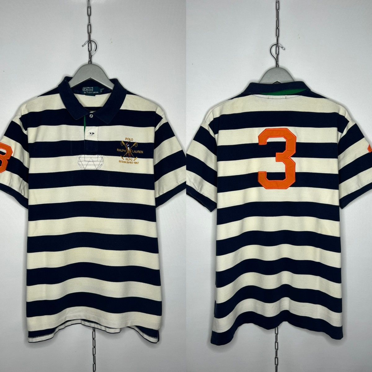 Polo Ralph Lauren Vintage Polo Ralph Lauren #3 Big Logo Pony Striped Polo Tee Size US XXL / EU 58 / 5 - 1 Thumbnail
