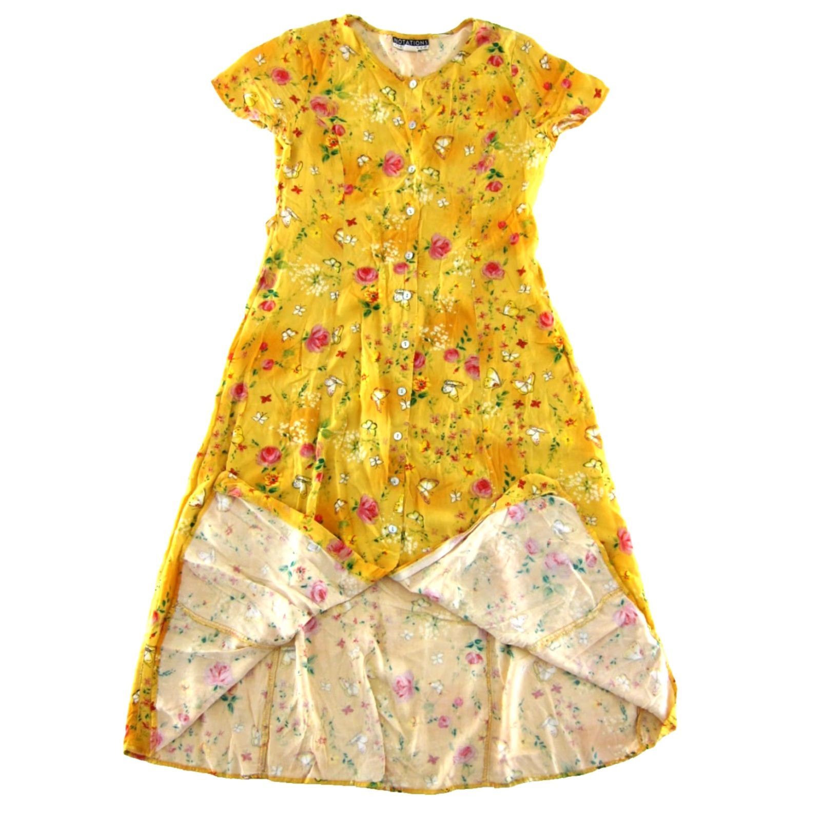 Vintage VTG Notations Clothing Co Maxi Dress Shirt Dress M Yellow Butterfly Floral Button Down 100% Rayon Boho 80s 90s Women Mens Girls2026 Size M / US 6-8 / IT 42-44 - 5 Thumbnail
