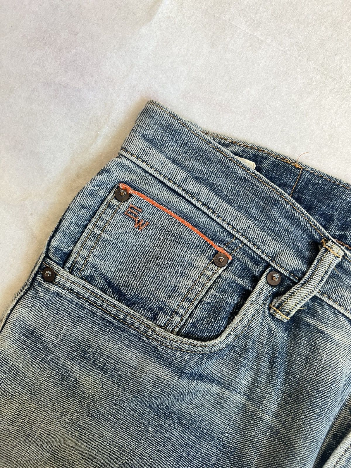 Edwin Edwin 505z Orange Selvedge Distressed Denim Size US 37 - 7 Thumbnail
