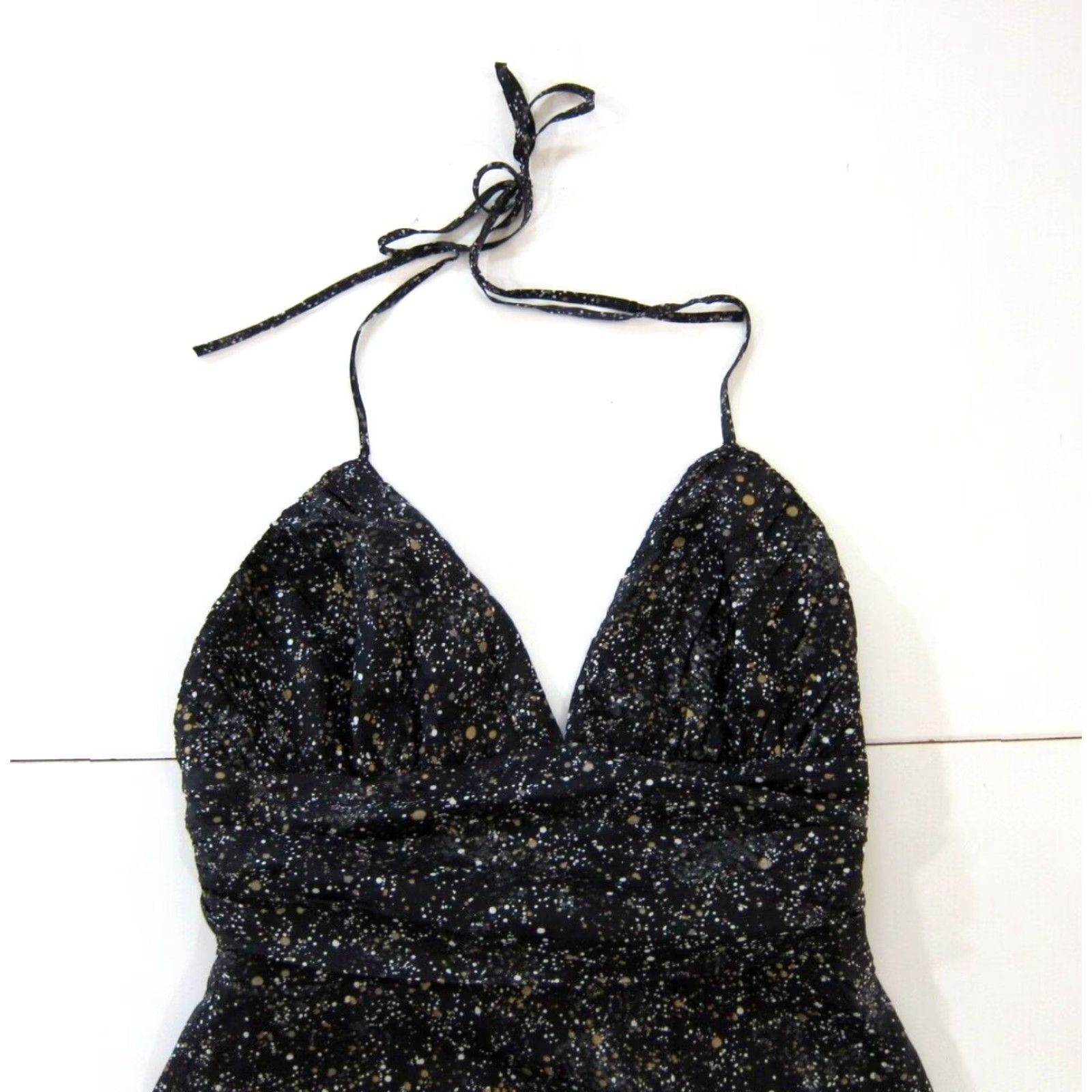 Express VINTAGE Express 100% Silk Black Gold White Speckled Empire Halter Sun Dress Women 6 Size M / US 6-8 / IT 42-44 - 6 Thumbnail