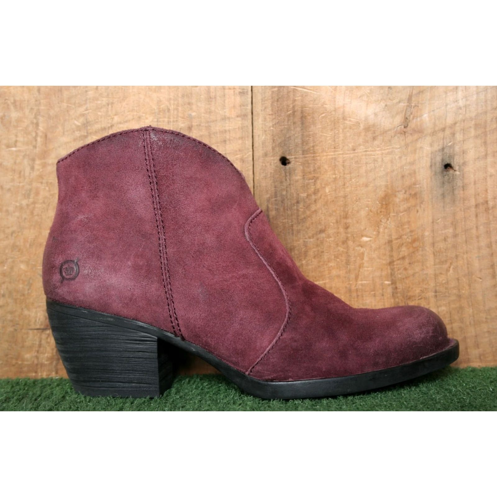 Born BORN Michel Burgundy Burnished Leather Booties 2.25" Heels Sz. 7M Boots Women Size US 7 / IT 37 - 2 Thumbnail