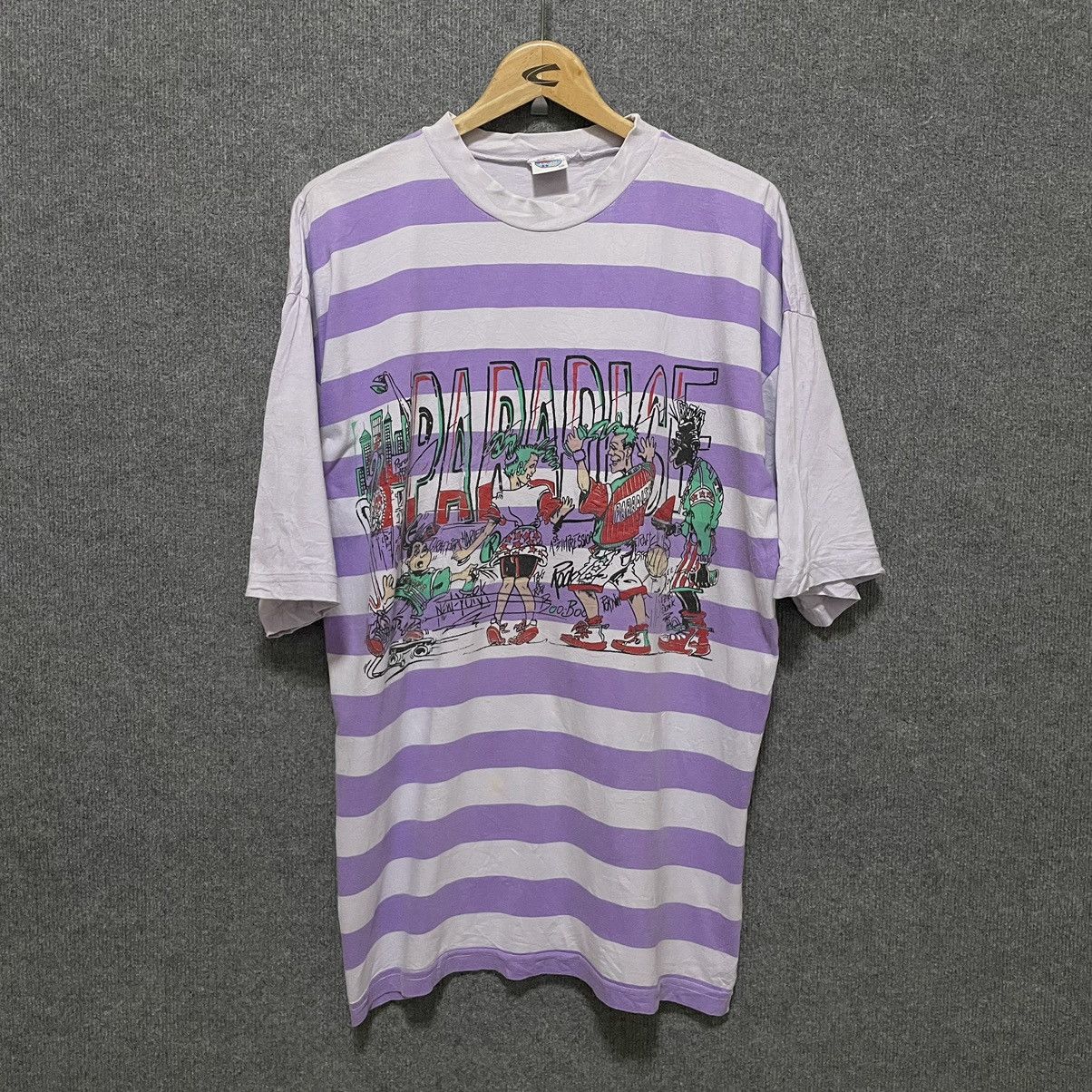 Vintage 1990s Paradise Skate Stripes T Shirt Size US L / EU 52-54 / 3 - 1 Thumbnail