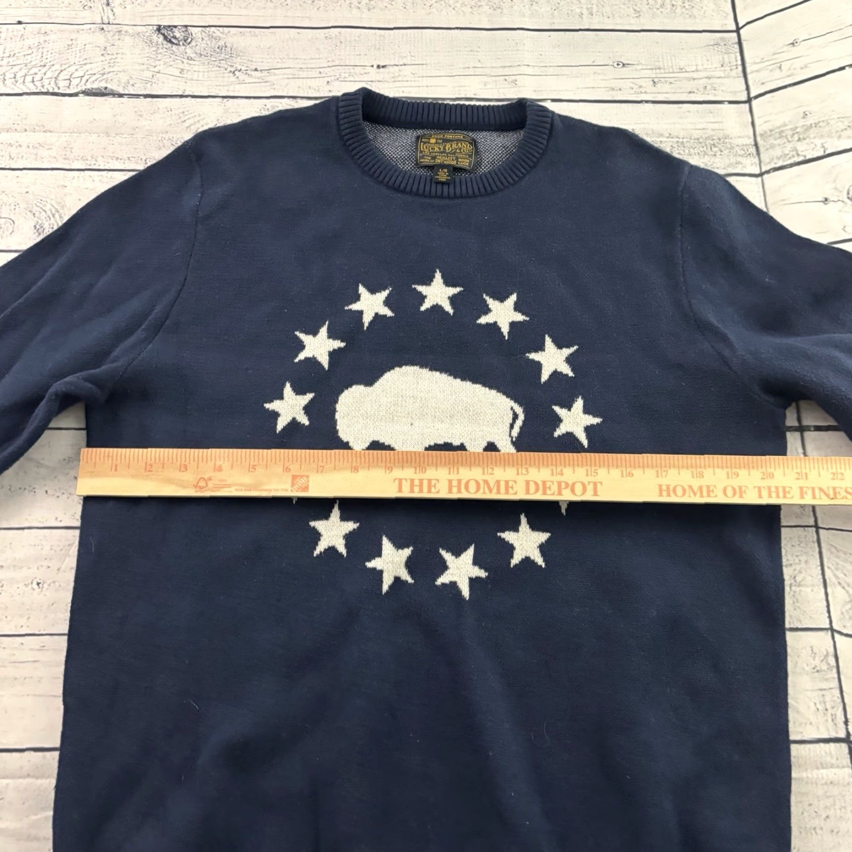 Lucky Brand VINTAGE Lucky Brand Buffalo Star Novelty Crew Pullover Sweatshirt Men's Large Blue Stars Size US L / EU 52-54 / 3 - 4 Thumbnail