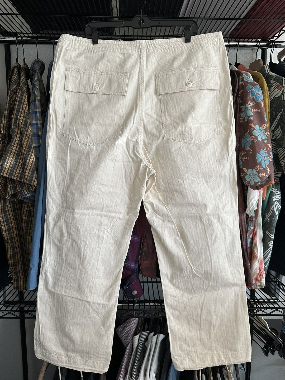 Needles Needles Herringbone String Fatigue Trousers in Off-White Size US 40 / EU 56 - 3 Thumbnail