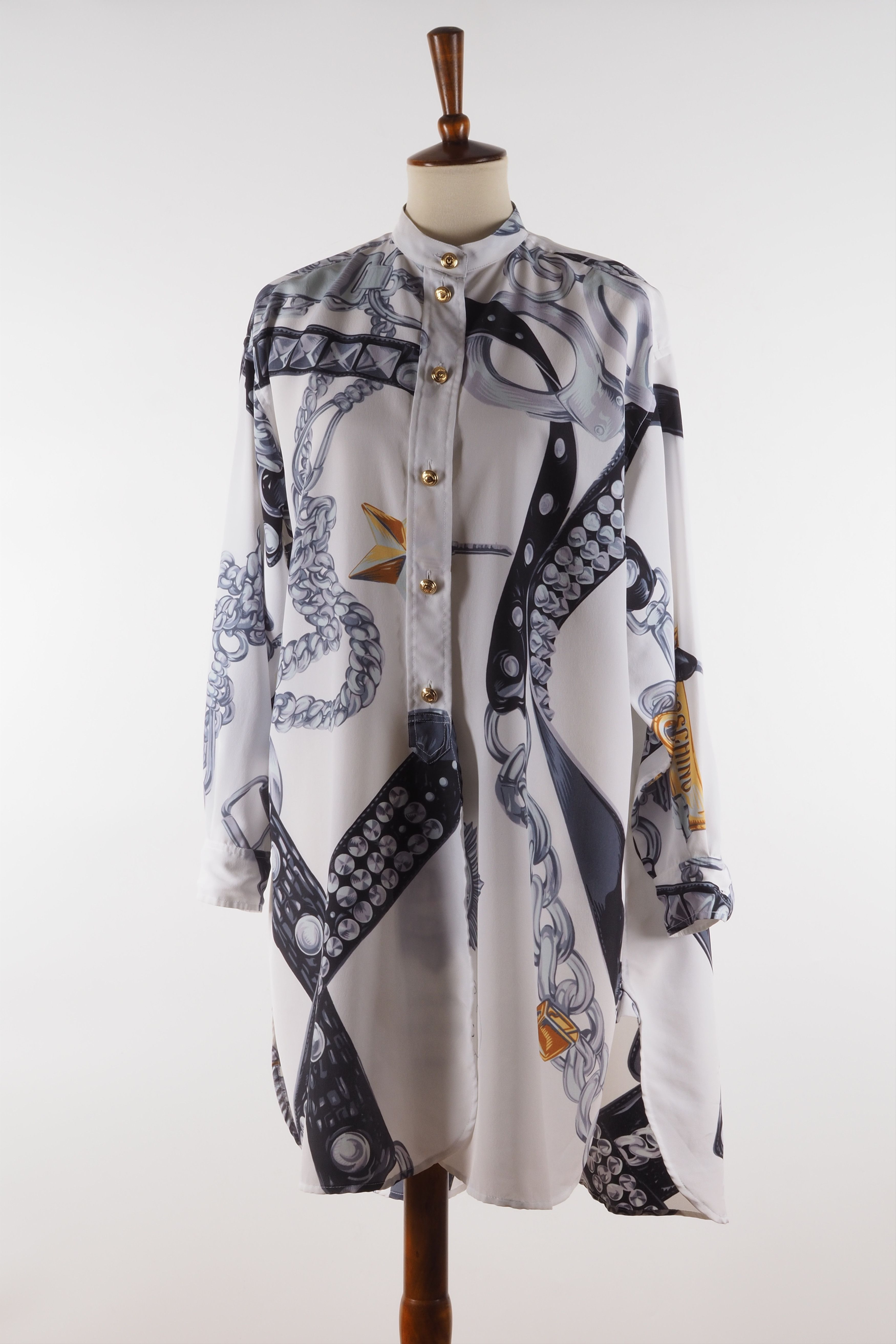 Moschino × Vintage Moschino Vintage Belts Chains Print Long Top Blouse Top Size M / US 6-8 / IT 42-44 - 4 Thumbnail