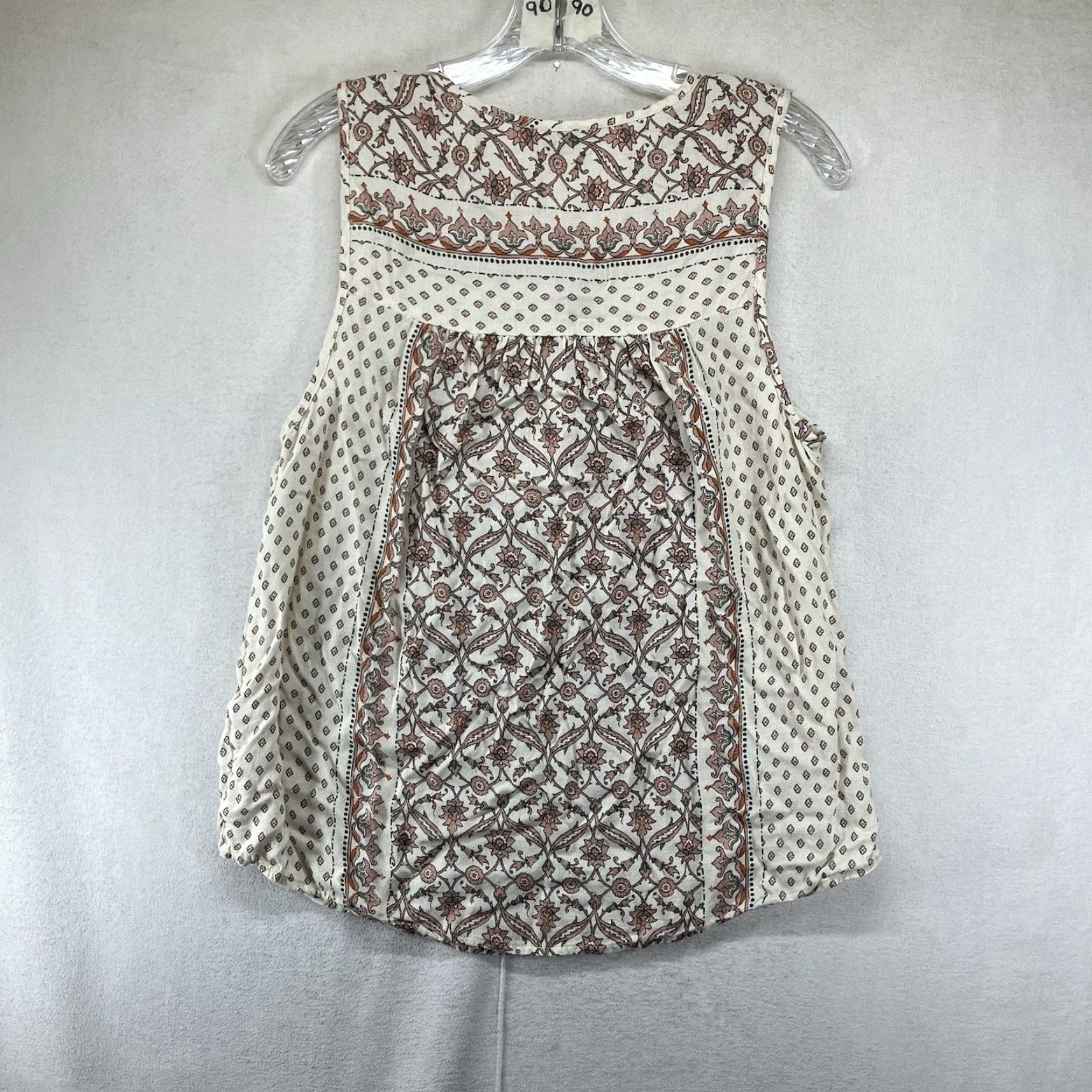 Lucky Brand Lucky Brand Tank Women M Beige Viscose Button Front 90s Geometric Daisy Boho Casual Summer Womens Size M / US 6-8 / IT 42-44 - 2 Thumbnail