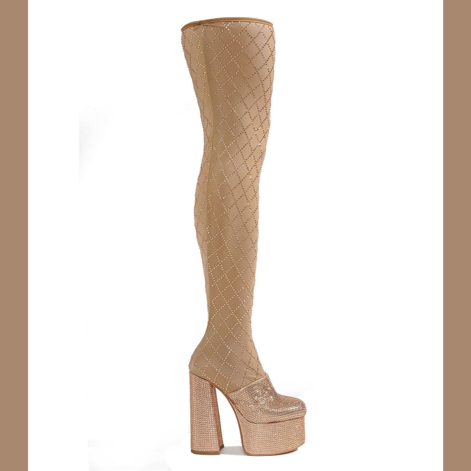 Other Diamonds Rose Gold Rhinestone Stretch Thigh High Chunky Heel Size US 6.5 / IT 36.5 - 5 Thumbnail