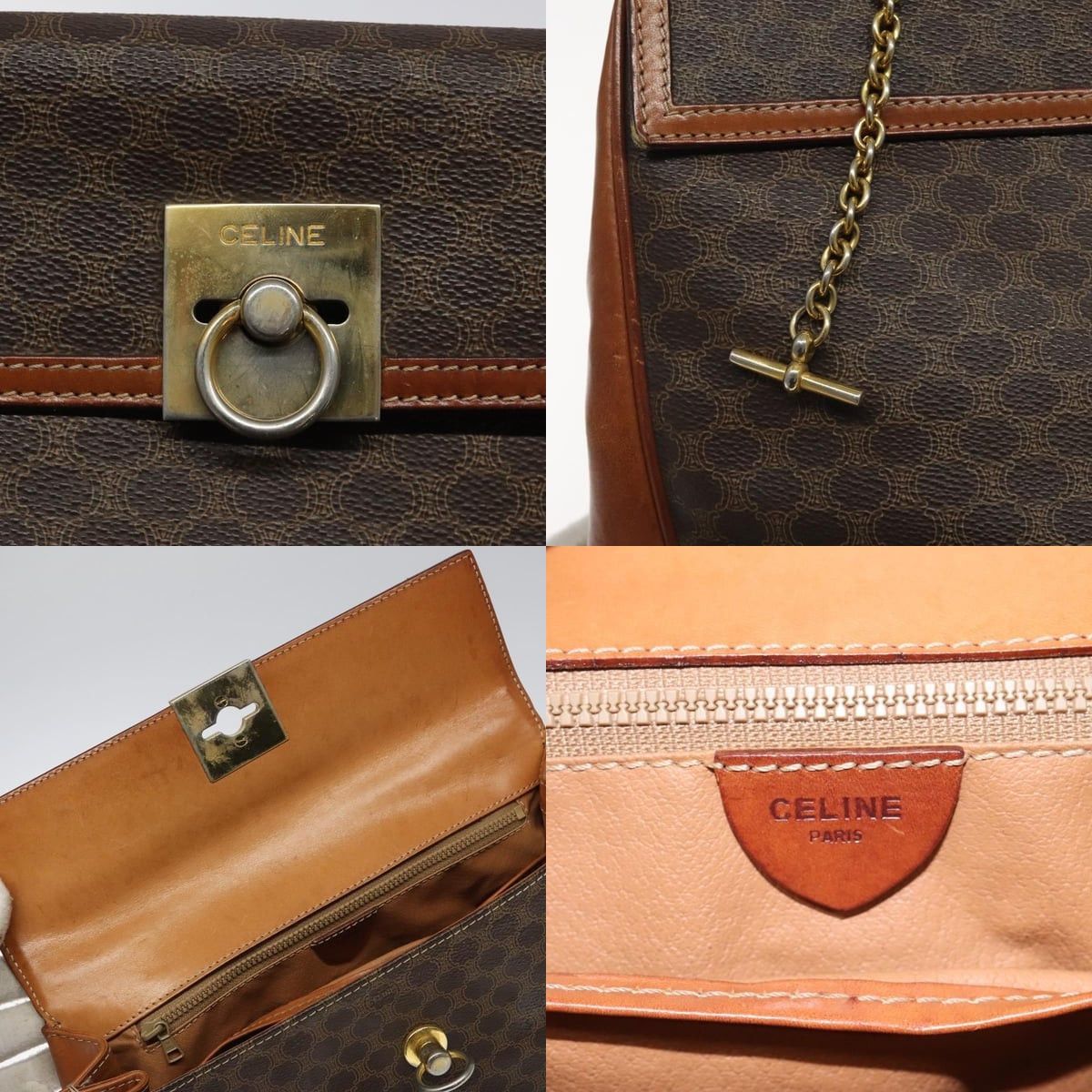 Celine CELINE Macadam Canvas Hand Bag Pvc Leather Brown Gold Size ONE SIZE - 11 Thumbnail
