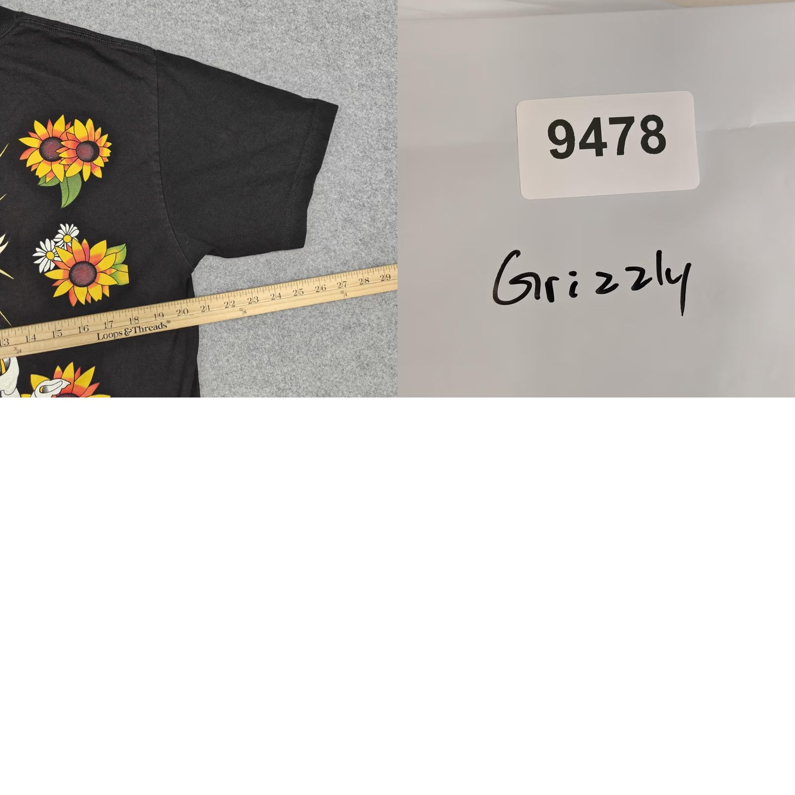 Sunflower Grizzly Shirt Mens L Black Flaming Heart Sunflower Floral Graphic Tee Skate Size US L / EU 52-54 / 3 - 8 Thumbnail