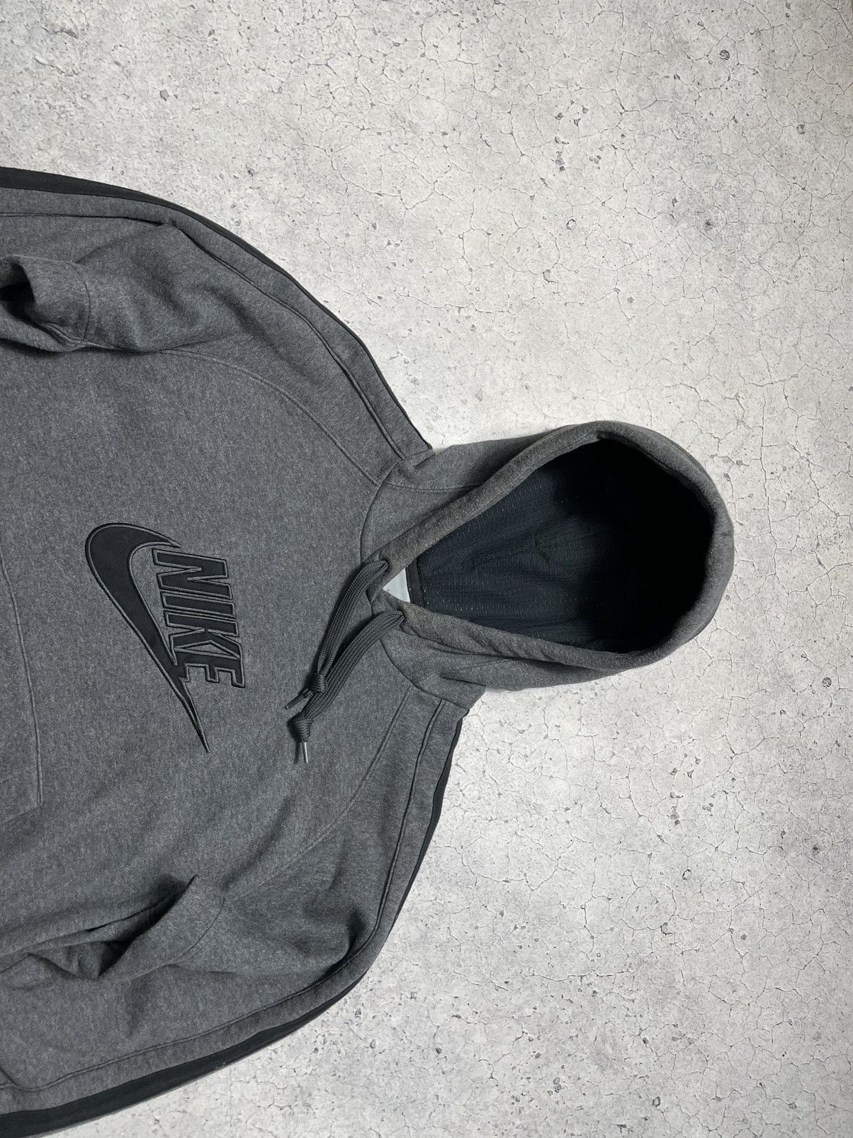 Nike × Vintage Vintage Baggy Nike Big Swoosh Drill Hoodie Y2K Grey Size US M / EU 48-50 / 2 - 5 Thumbnail