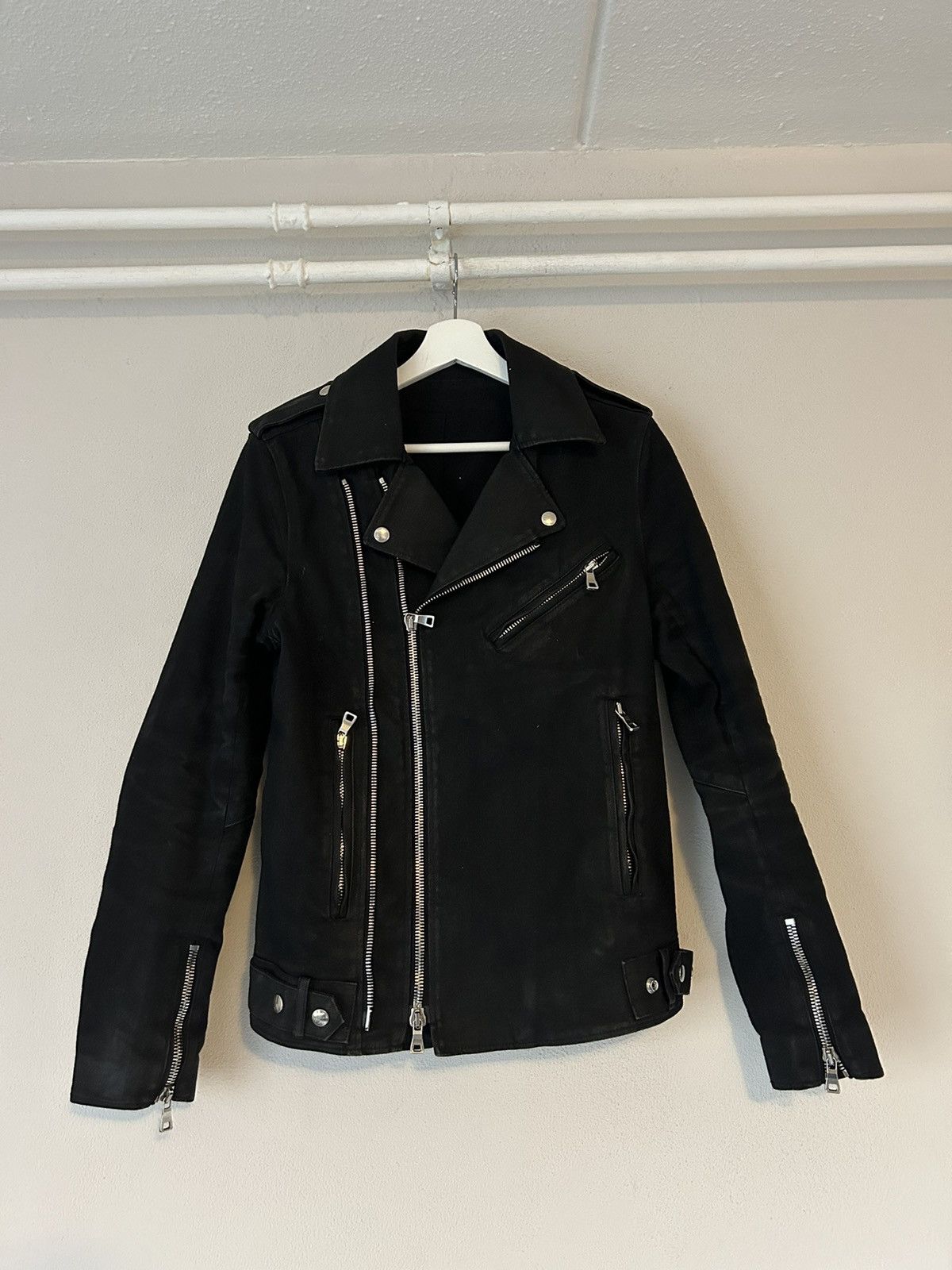 image of Balmain Denim Biker Jacket in Black, Men's (Size Small)