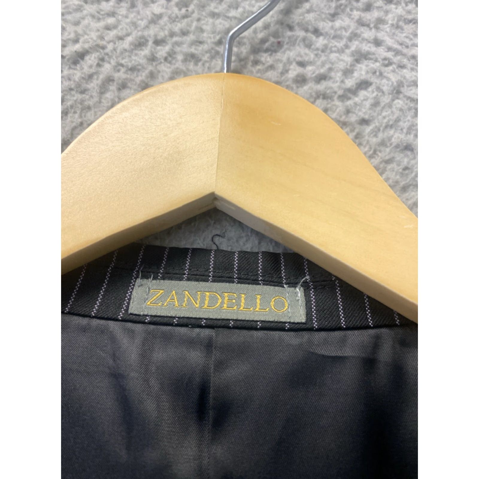 Vintage Zandello Blazer Jacket Suit Jacket Striped Black 44L Men Regular Long Three-Button Business Formal Mens 54 Chest Polyester Dry Clean Only Size 44R - 3 Thumbnail