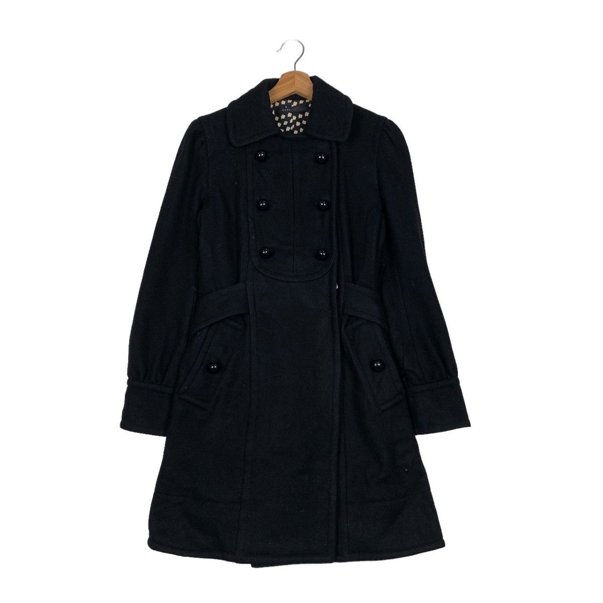 MARC JACOBS Size 38 Black Coated Cotton Blend Buttoned Coat