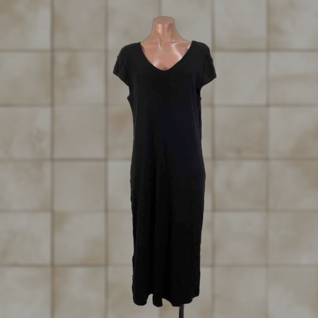 VINTAGE Lauren Ralph Lauren Maxi Dress Ribbed XL Black Cap Sleeve 90s Fairy  Goth Vtg
