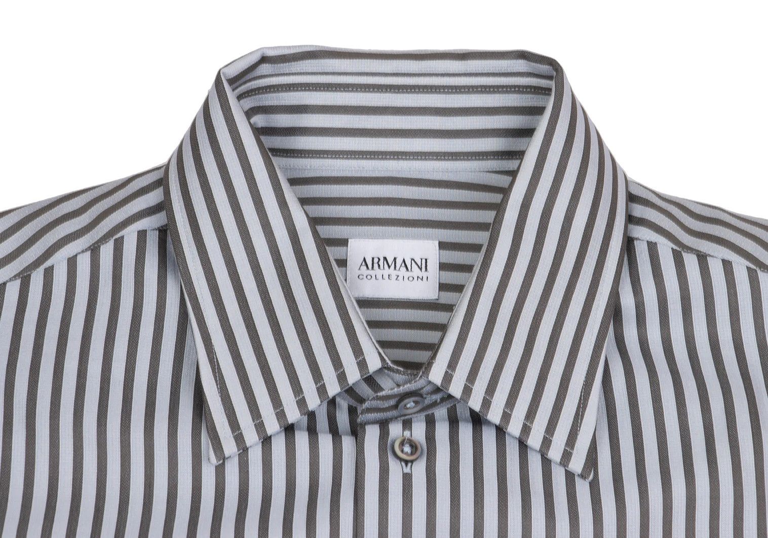 Armani Collezioni Cotton Stripe Long Sleeve Shirt in Gray and Light Blue Size US M / EU 48-50 / 2 - 3 Thumbnail