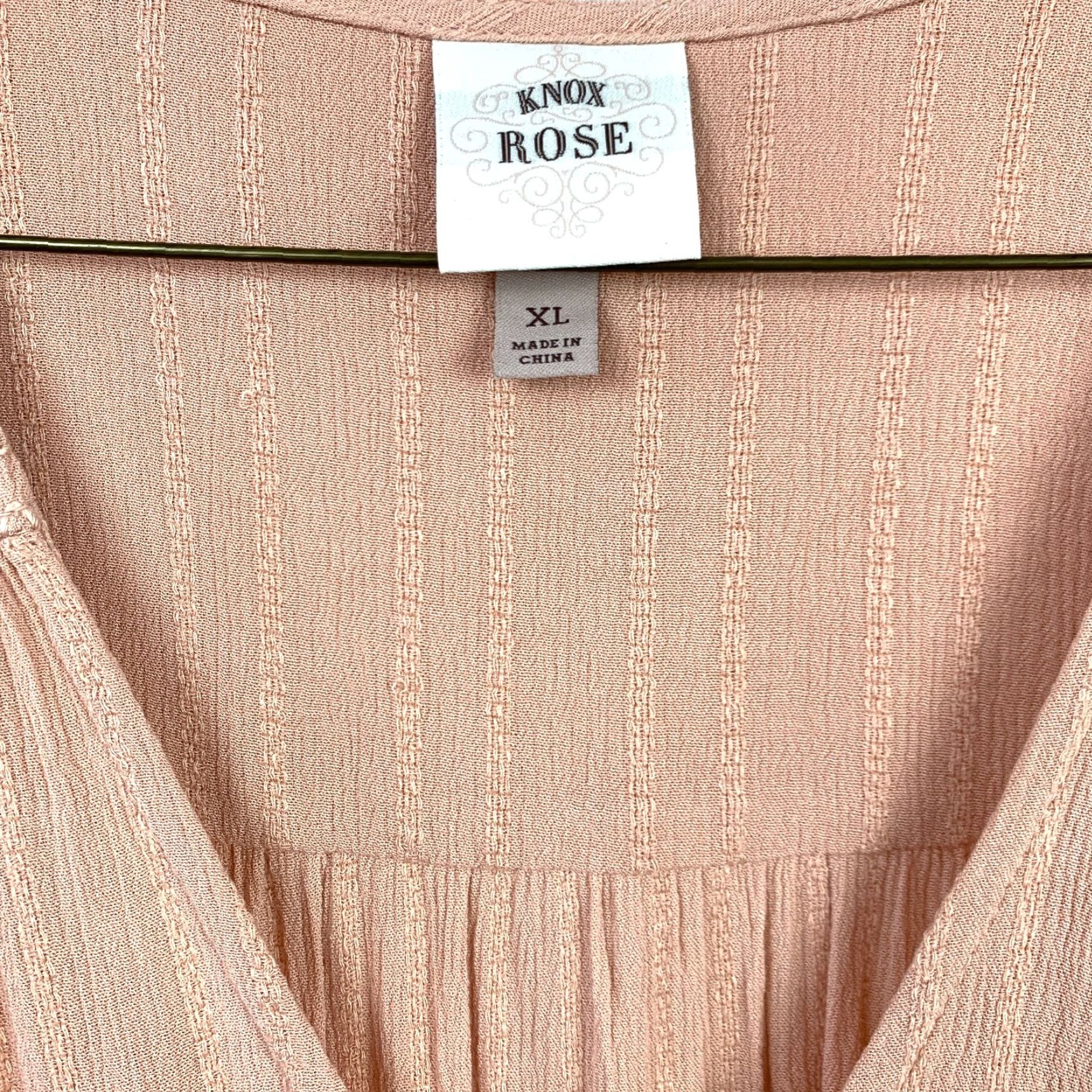 Vintage Knox Rose Maxi Dress Womens XL Peach V-Neck Smocked Faux Wrap Sleeveless Sundress Tank Dress, Light Wash Wear, Spring Summer, Regular Size XL / US 12-14 / IT 48-50 - 3 Thumbnail